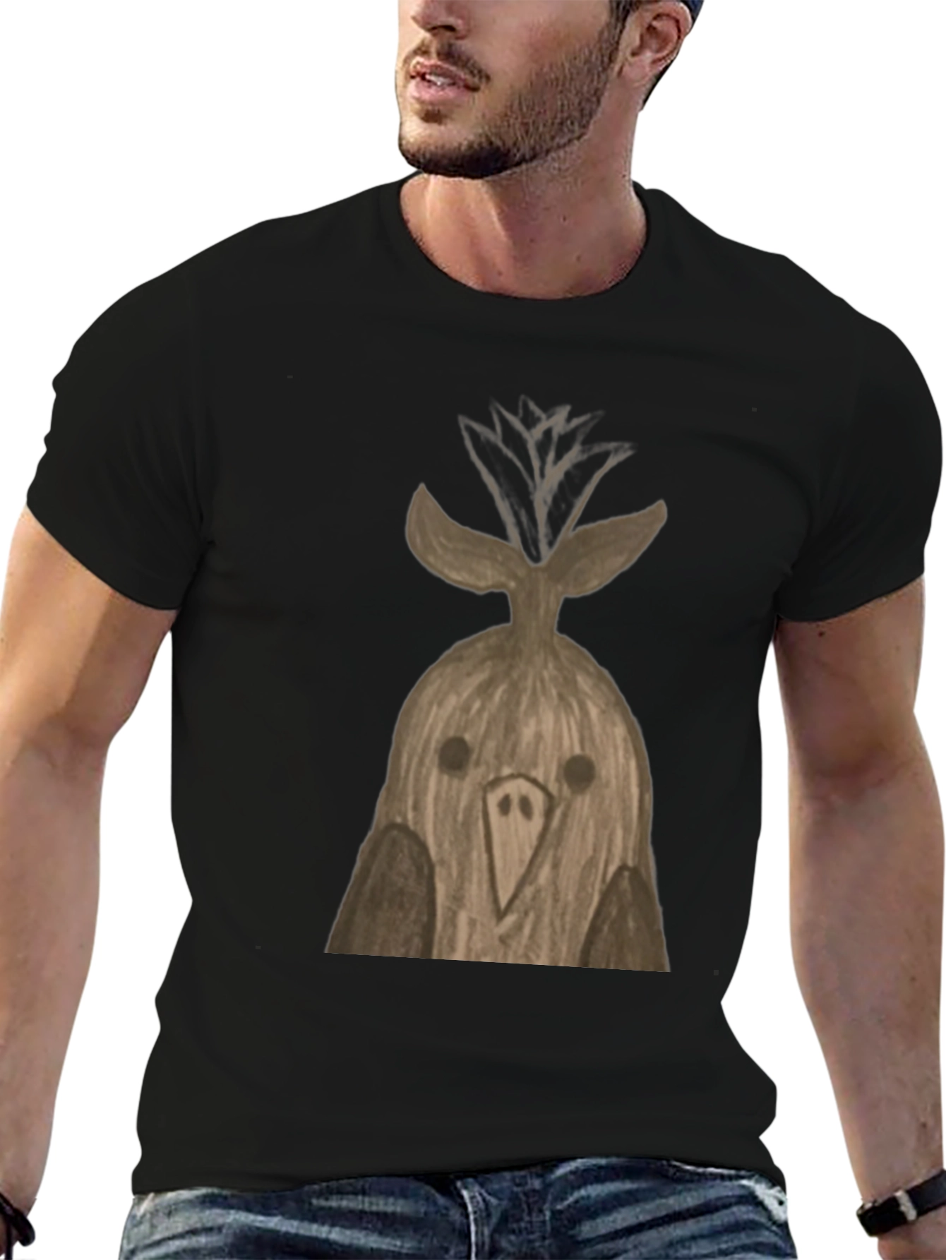 Black Quirky Bird T-Shirt - Unique Hand-Drawn Design view 6