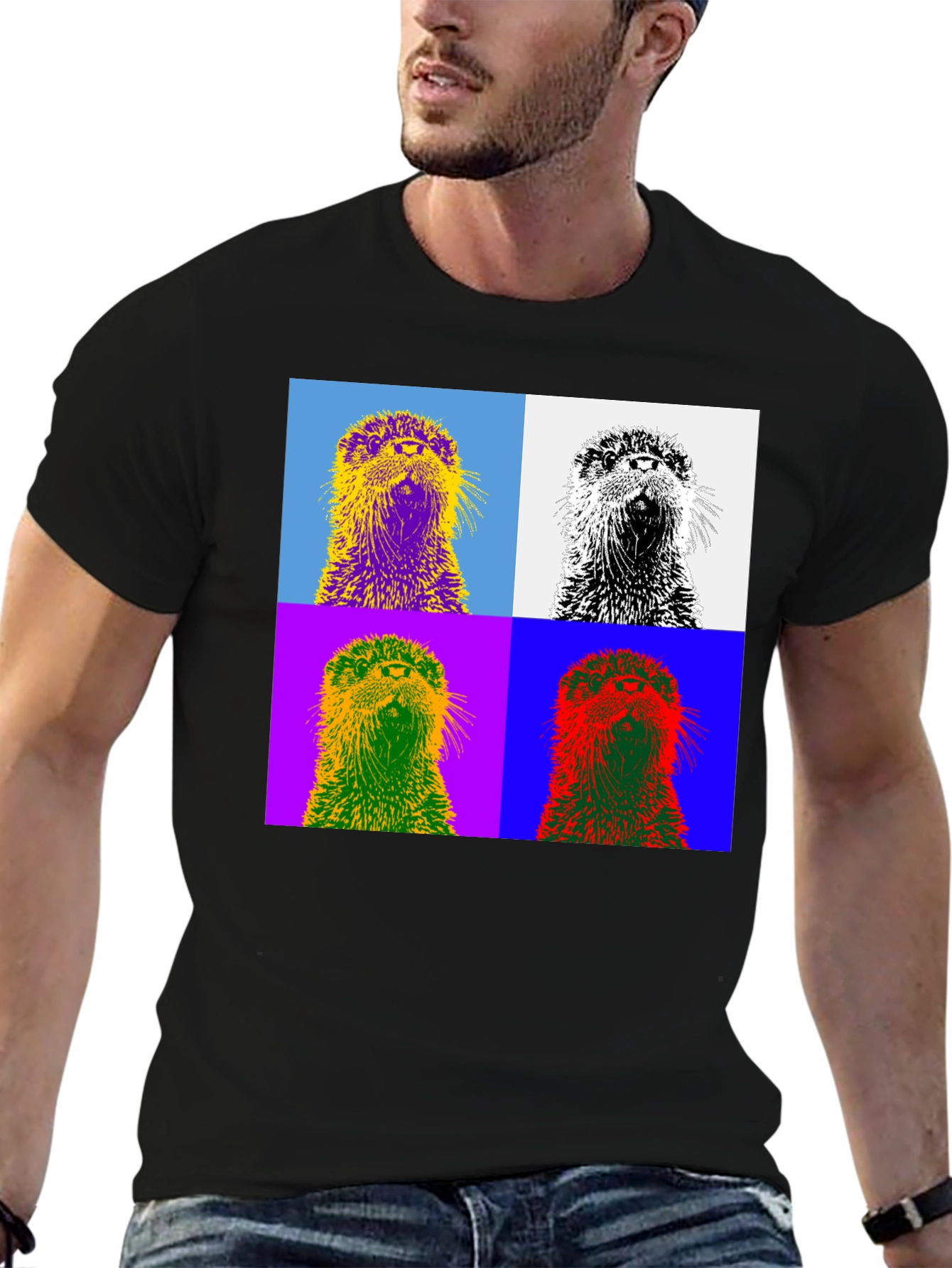 Black Pop Art Otter T-Shirt - Stylish Graphic Tee view 6