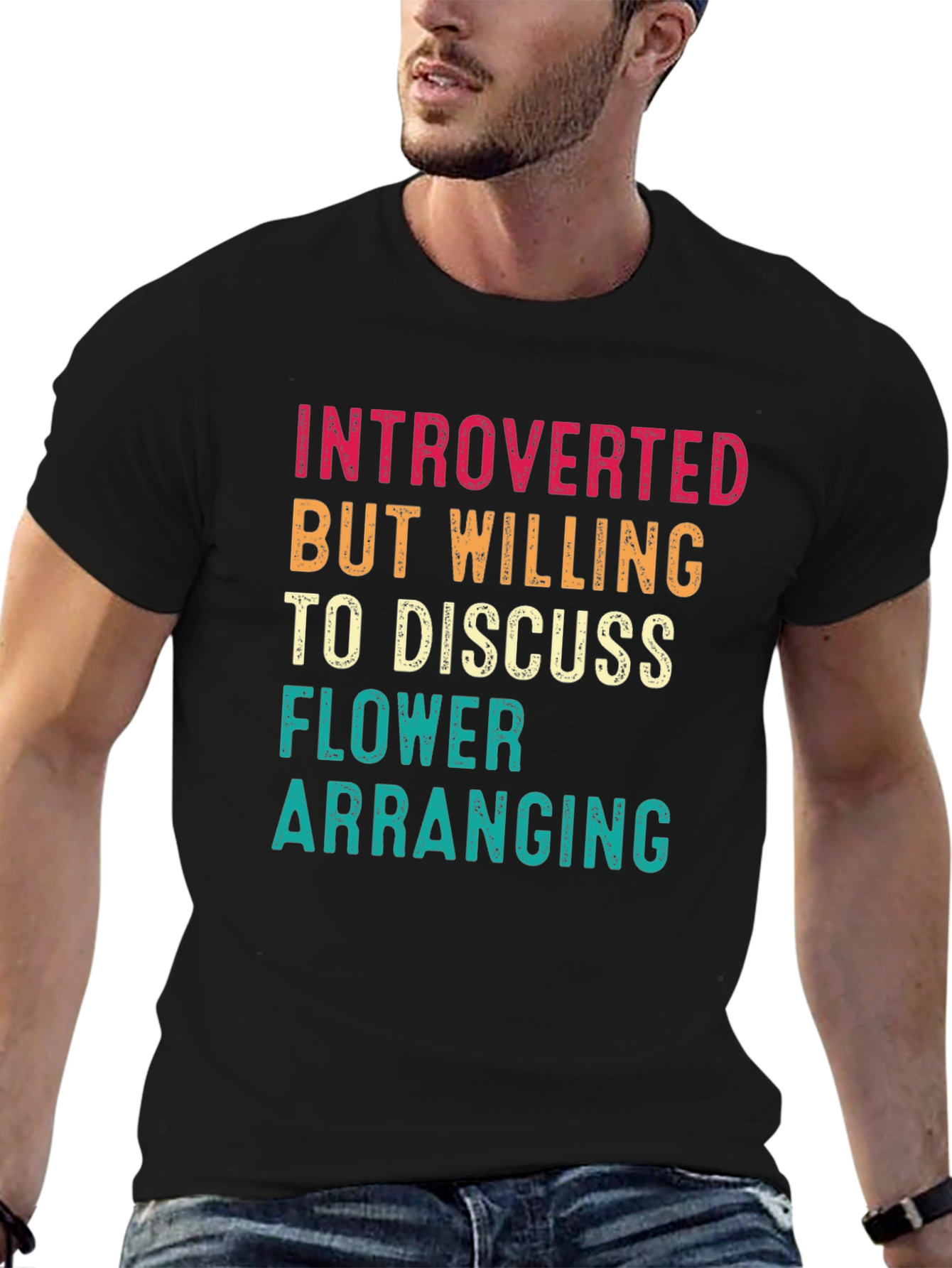 Black Introverted Flower Arranging Graphic Tee view 6