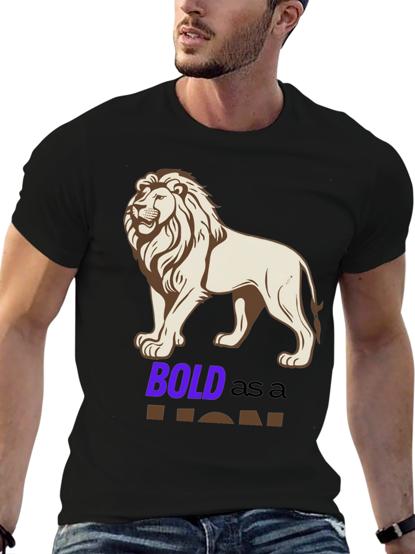 Black Bold Lion Graphic Tee - Black Cotton Blend Shirt view 6