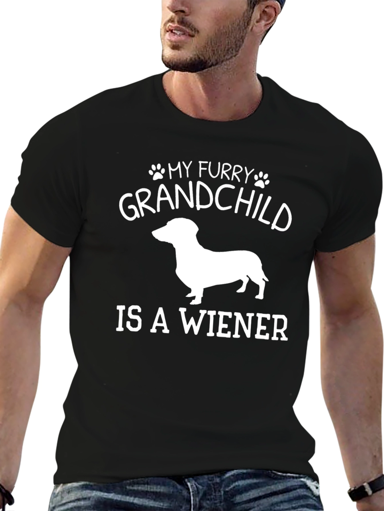 Black My Furry Grandchild is a Wiener Dog T-Shirt view 6