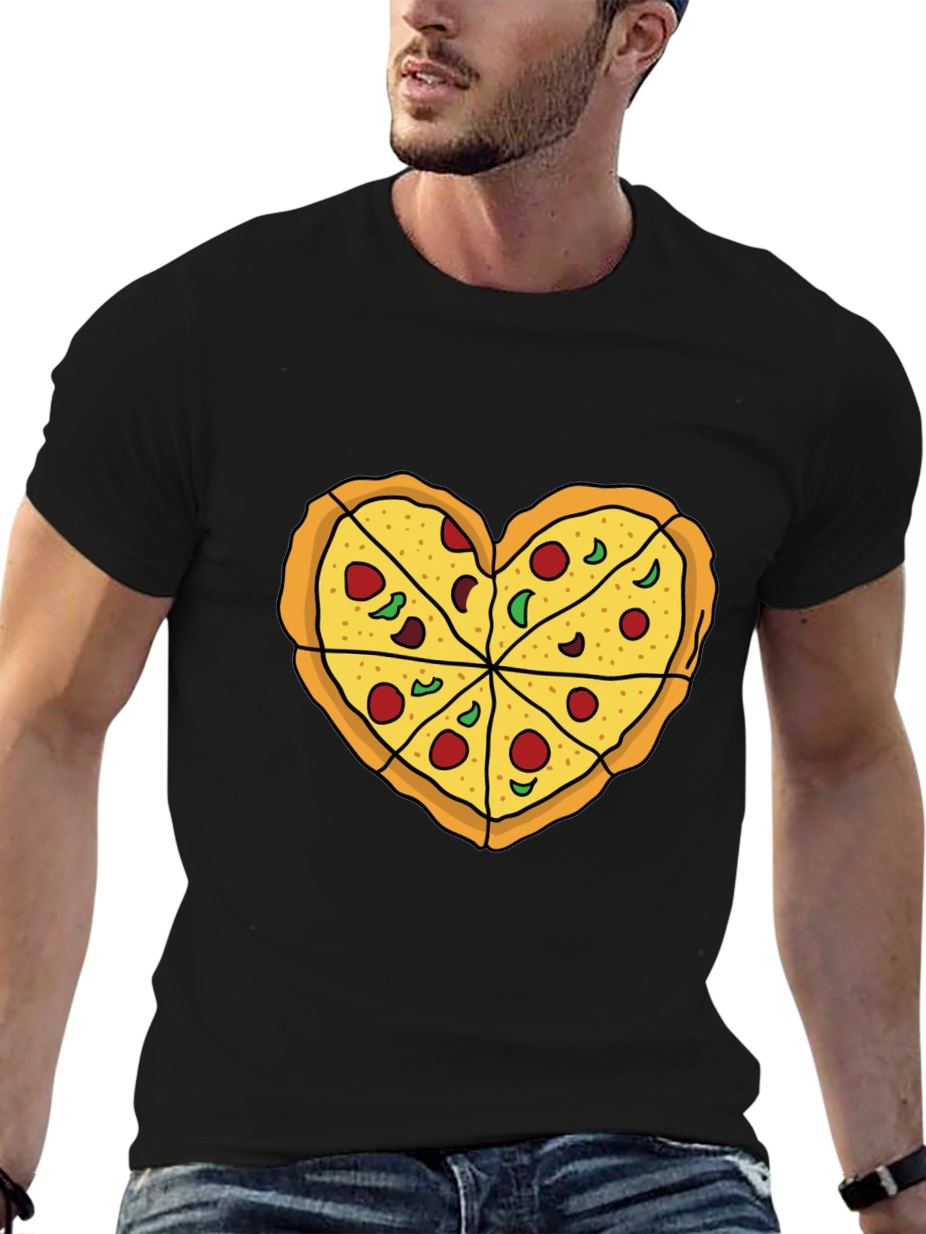 Black Pizza Heart Graphic Tee -  Food Lover's T-Shirt view 6