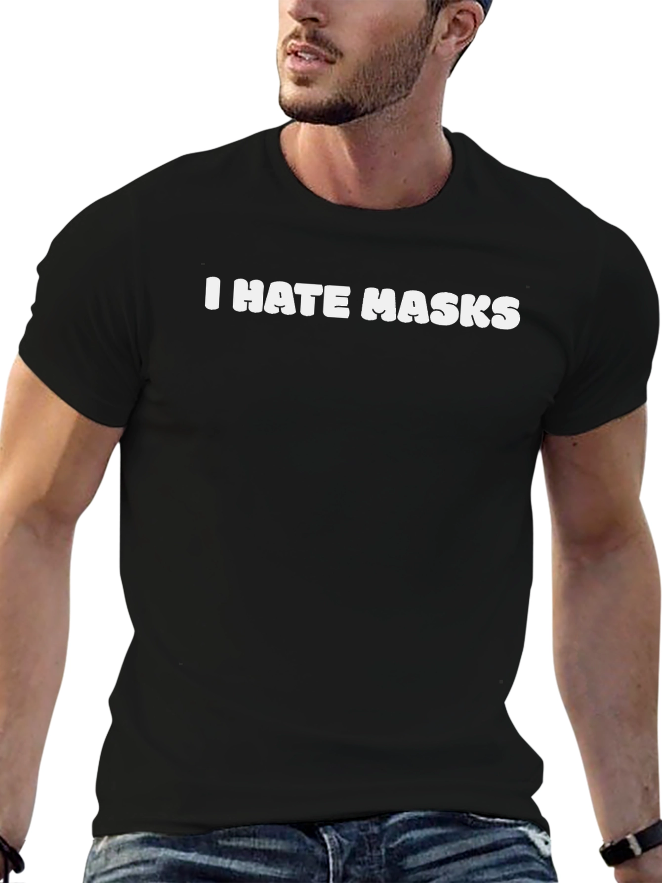Black I Hate Masks T-Shirt - Anti Mask Statement Tee view 6