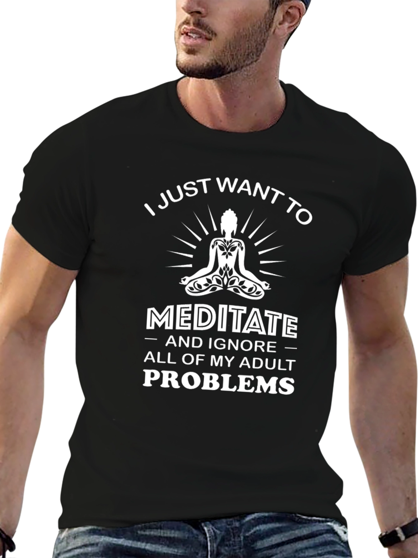 Black Meditate & Ignore Adult Problems T-Shirt view 6