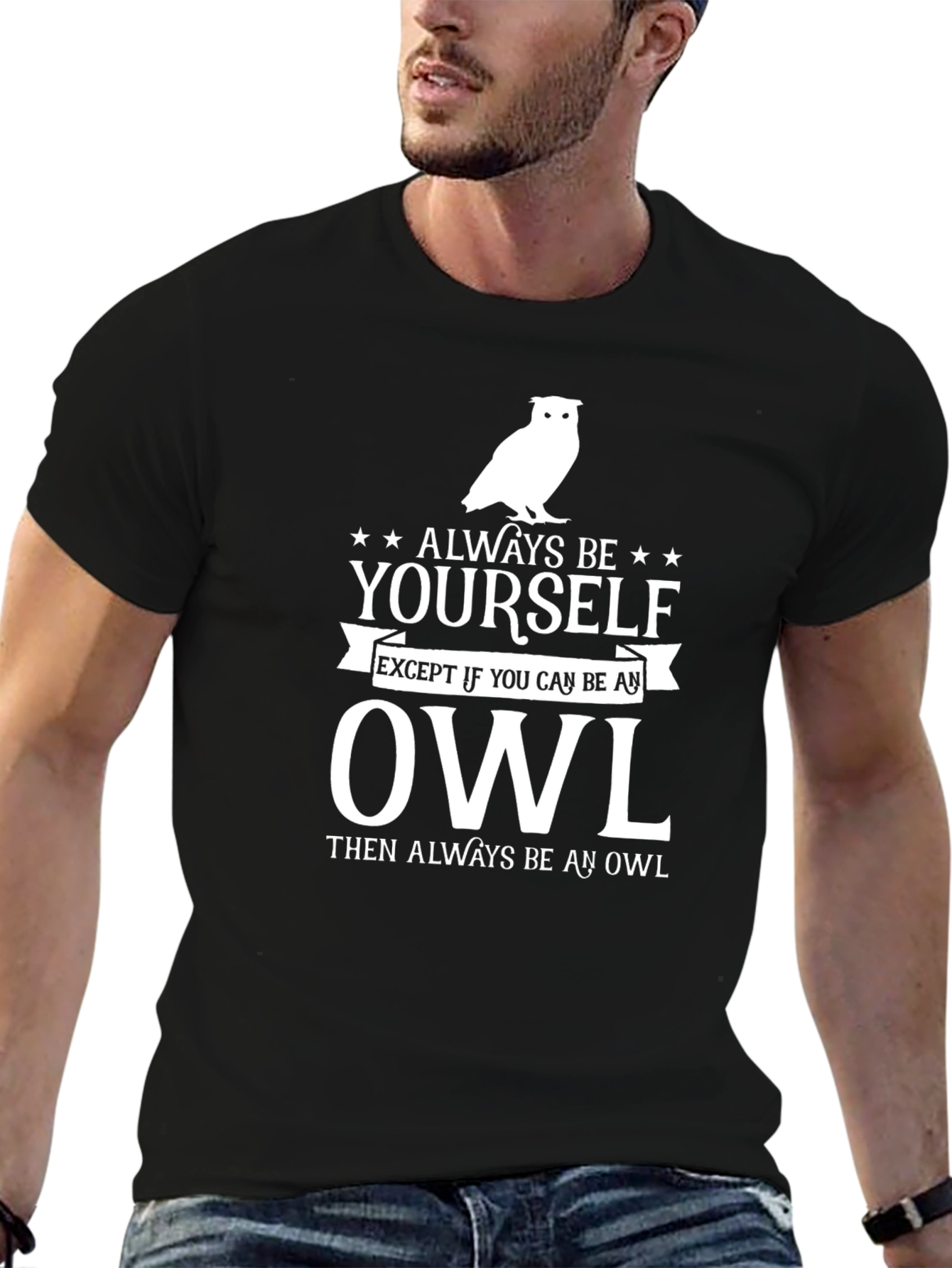 Black Always Be Yourself Owl Graphic Tee view 6