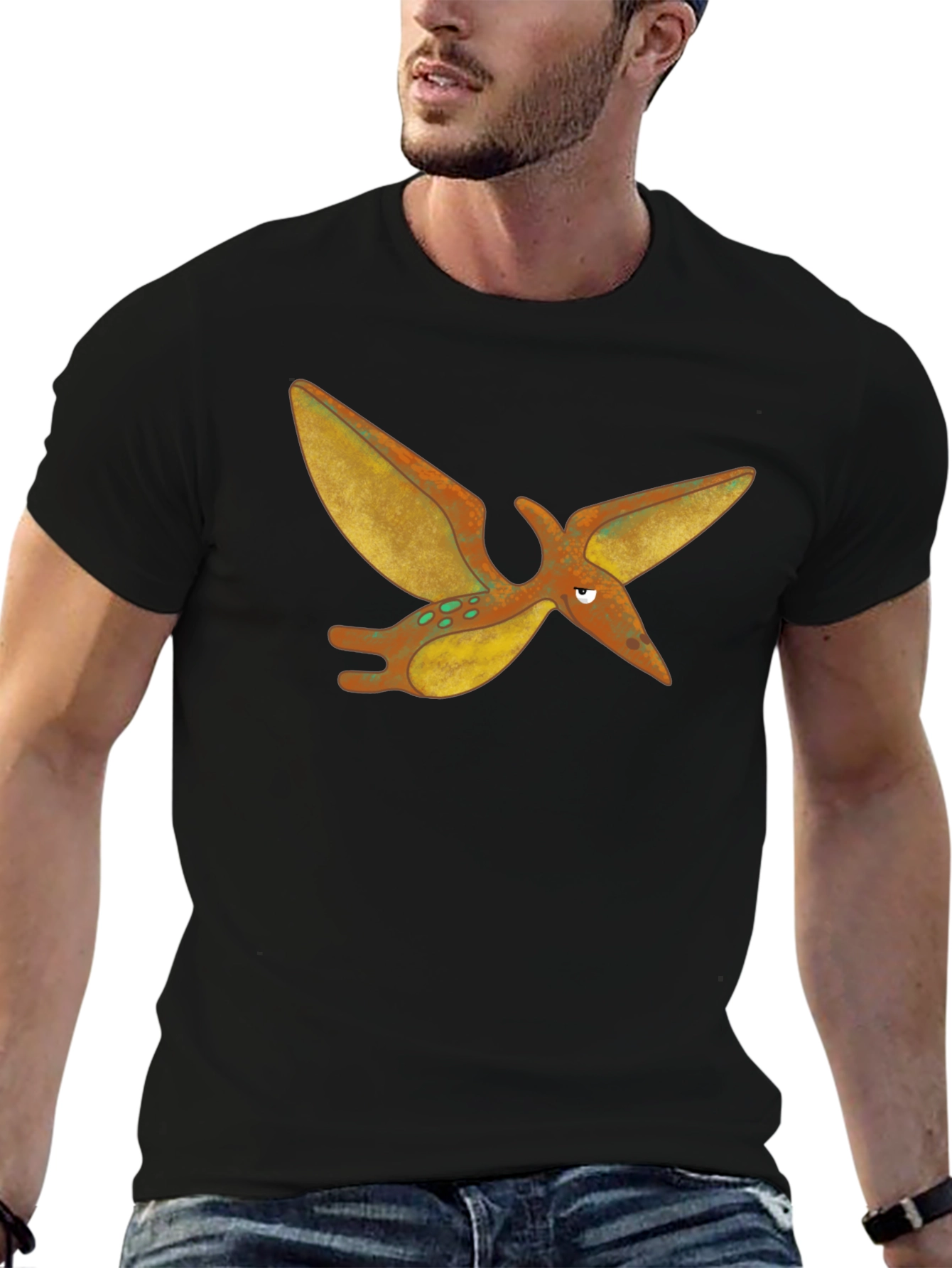 Black Cartoon Pterodactyl Black T-Shirt view 6