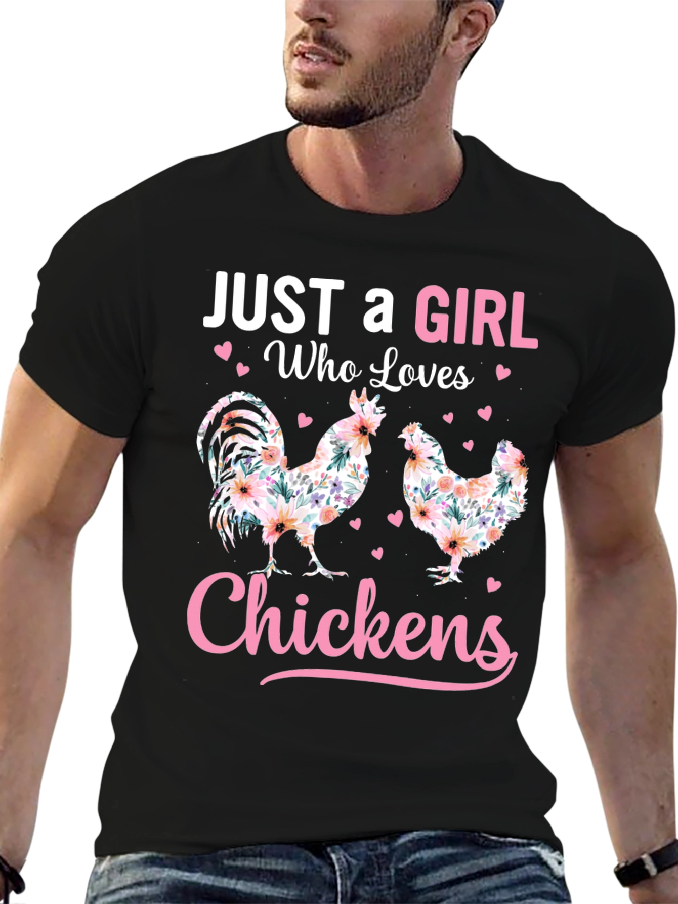 Black Just a Girl Who Loves Chickens T-Shirt view 6