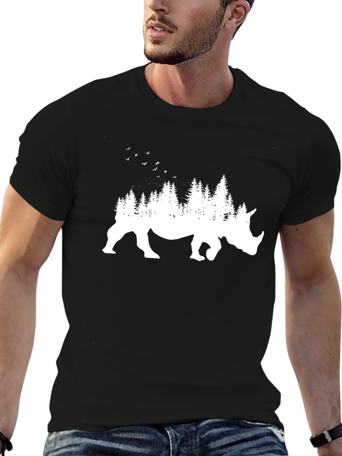 Black Rhino Forest Graphic Tee - Nature Inspired T-Shirt view 6