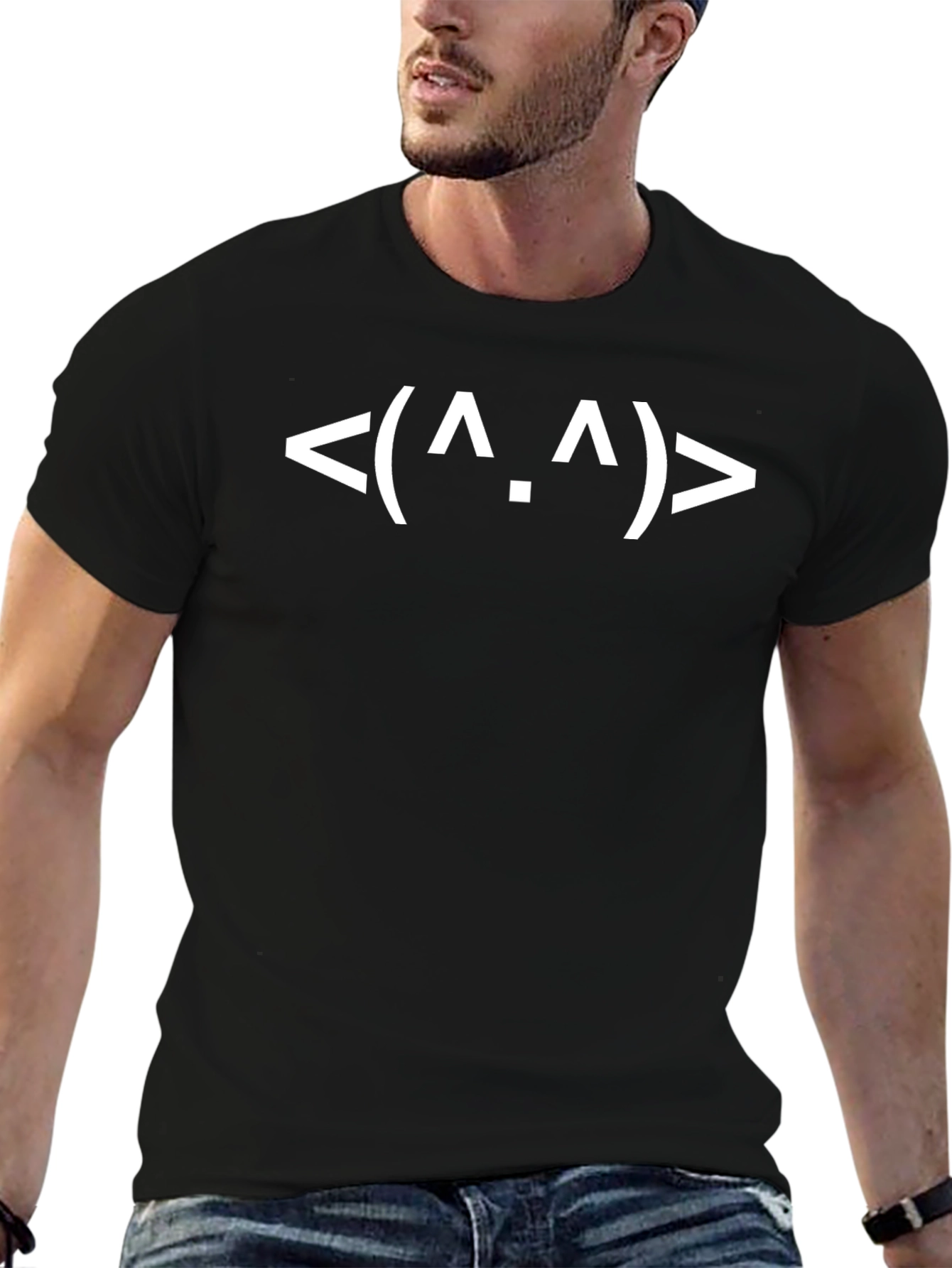 Black Black T-Shirt with White Emoticon Design view 6