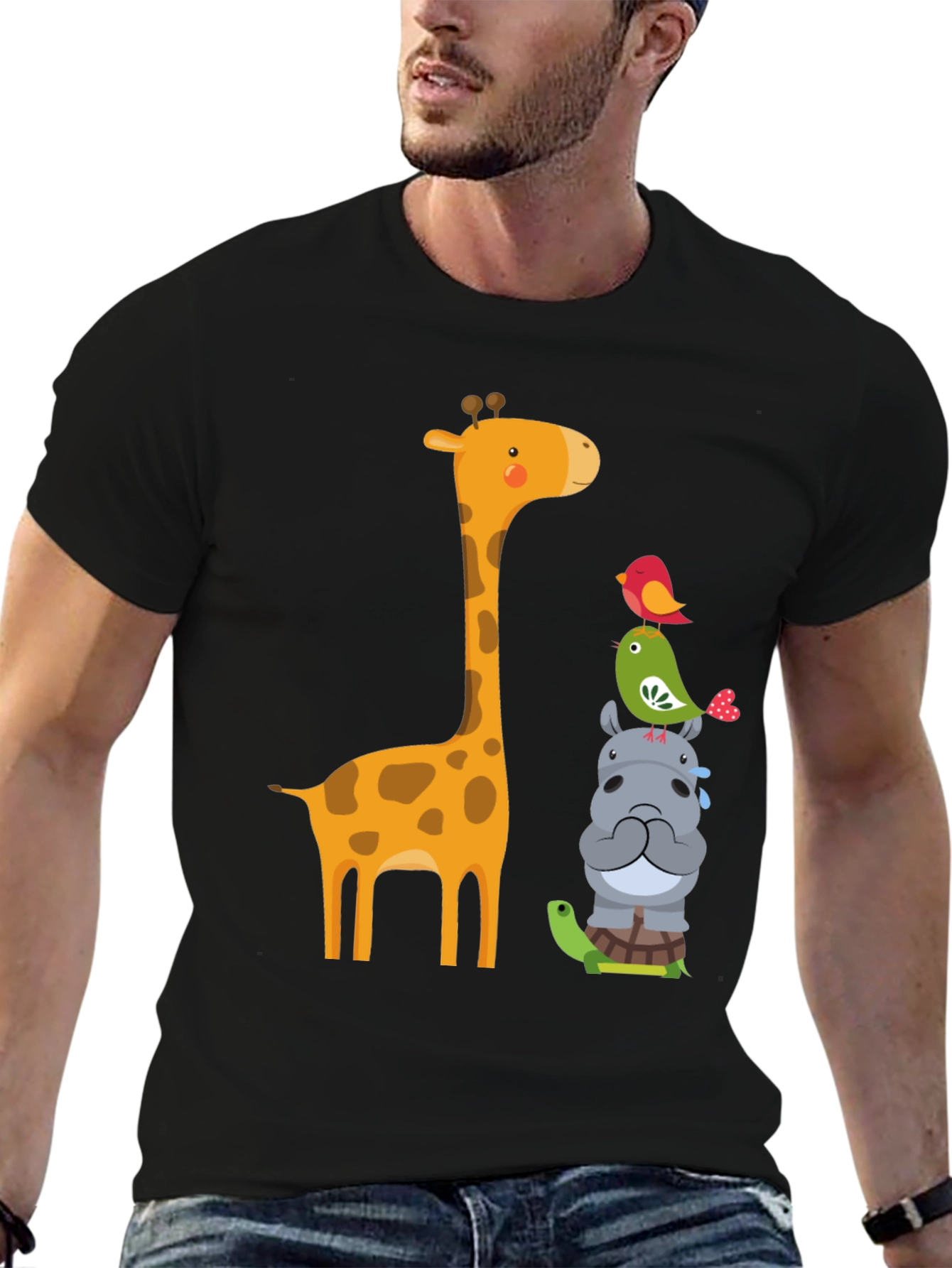 Black Cute Animal Stack T-Shirt view 6