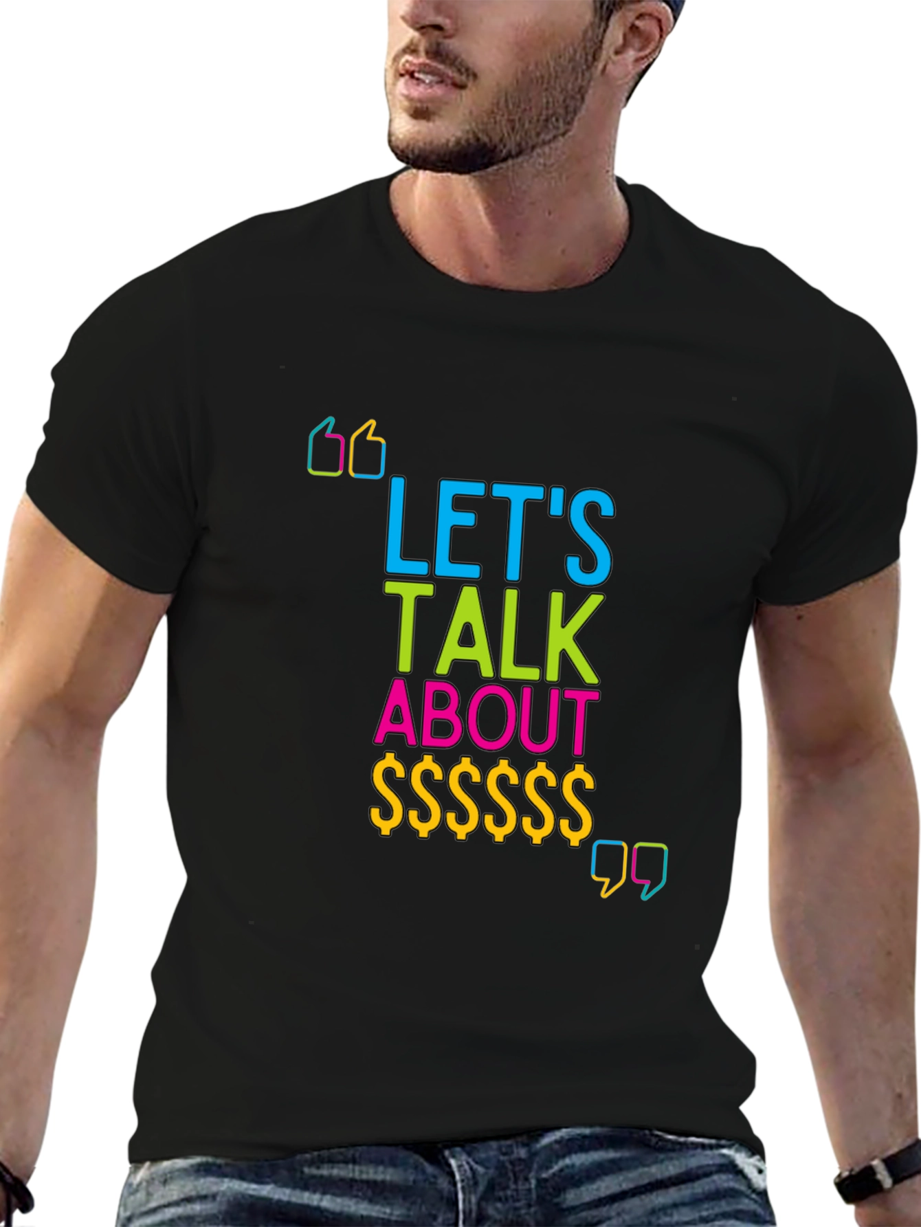 Black Let's Talk About Money Graphic T-Shirt view 6