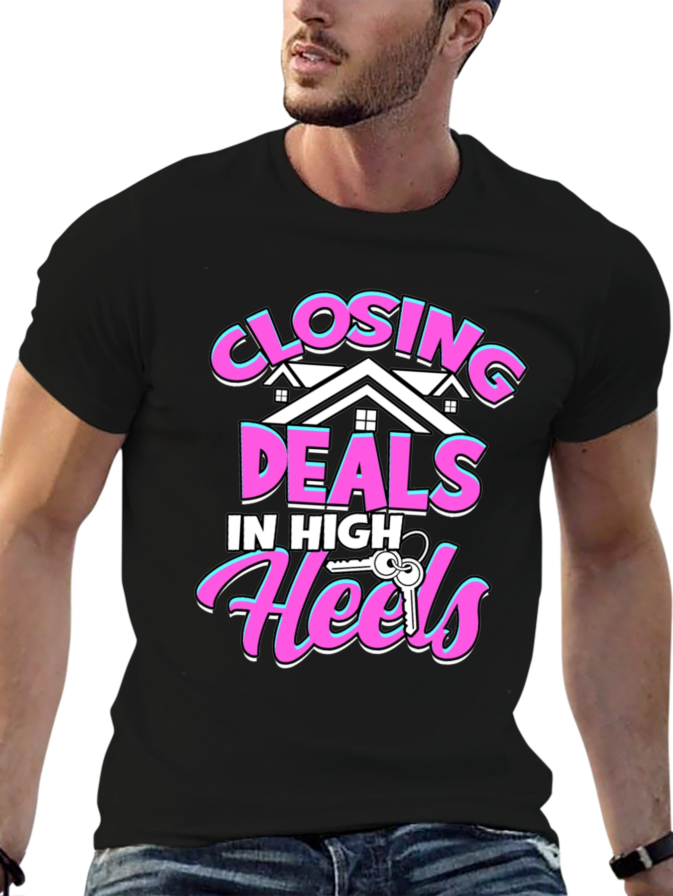 Black Closing Deals T-Shirt - High Heels Realtor Tee view 6
