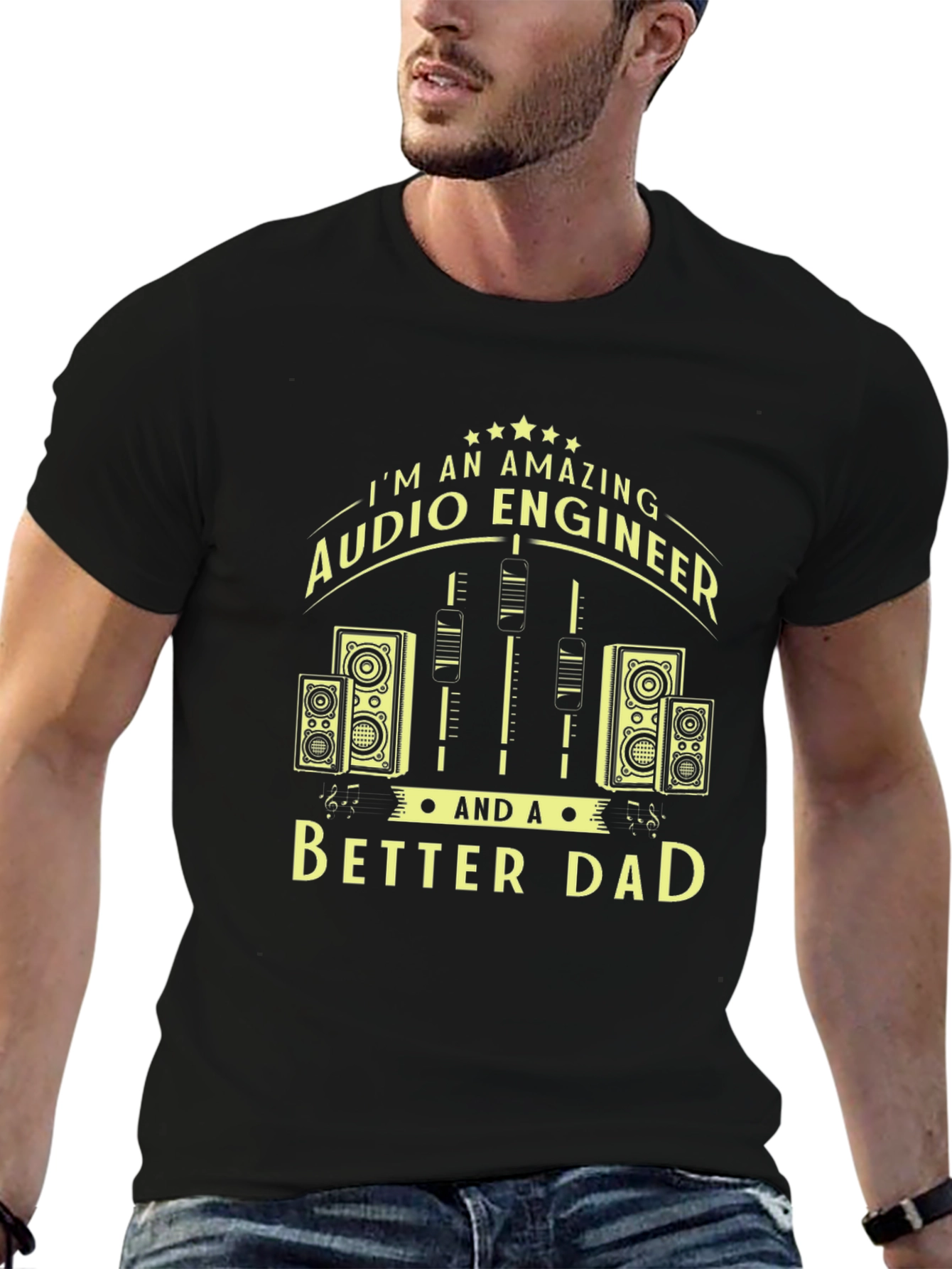 Black Amazing Audio Engineer & Better Dad Graphic T-Shirt view 6