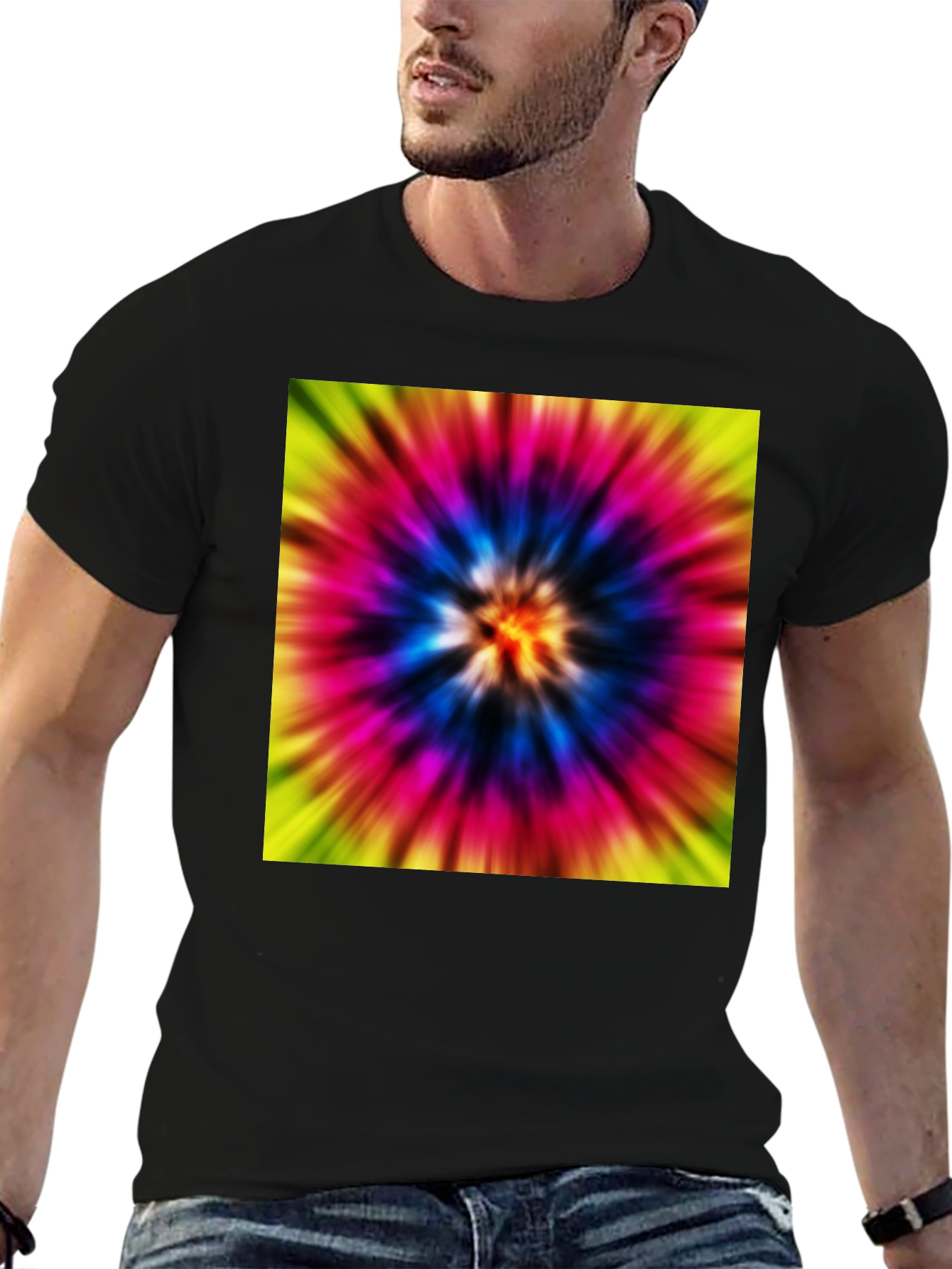 Black Tie-Dye Graphic Black T-Shirt view 6