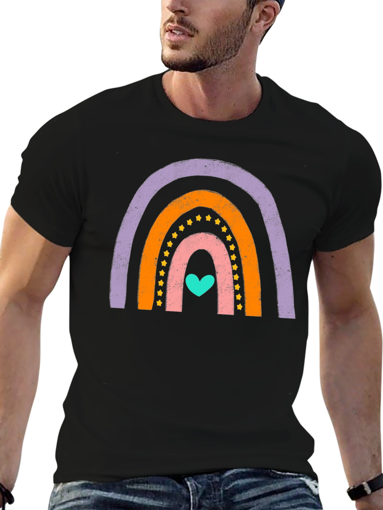 Black Rainbow Heart Graphic Tee - Soft Cotton Blend view 6