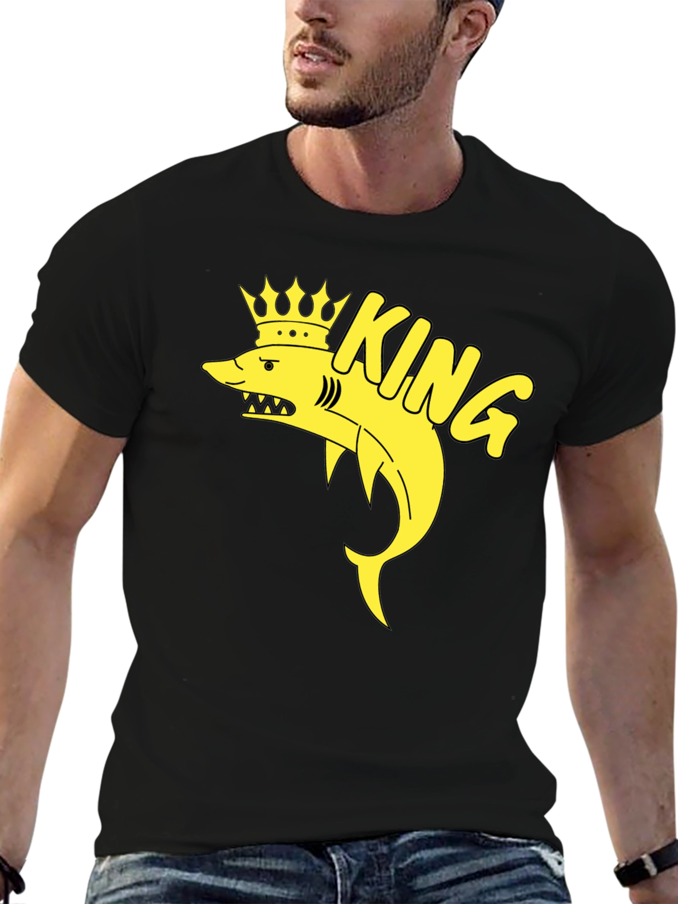 Black King Shark T-Shirt - Black Cotton Graphic Tee view 6