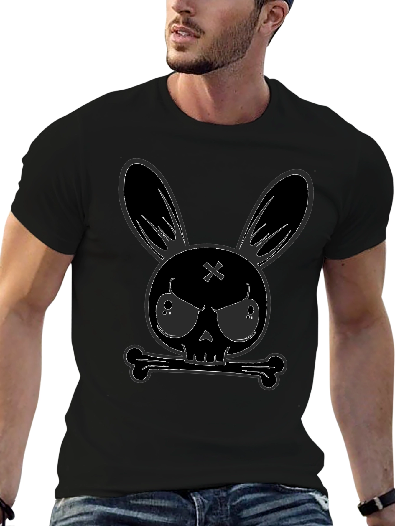 Black Skull Bunny Graphic T-Shirt - Mens view 6