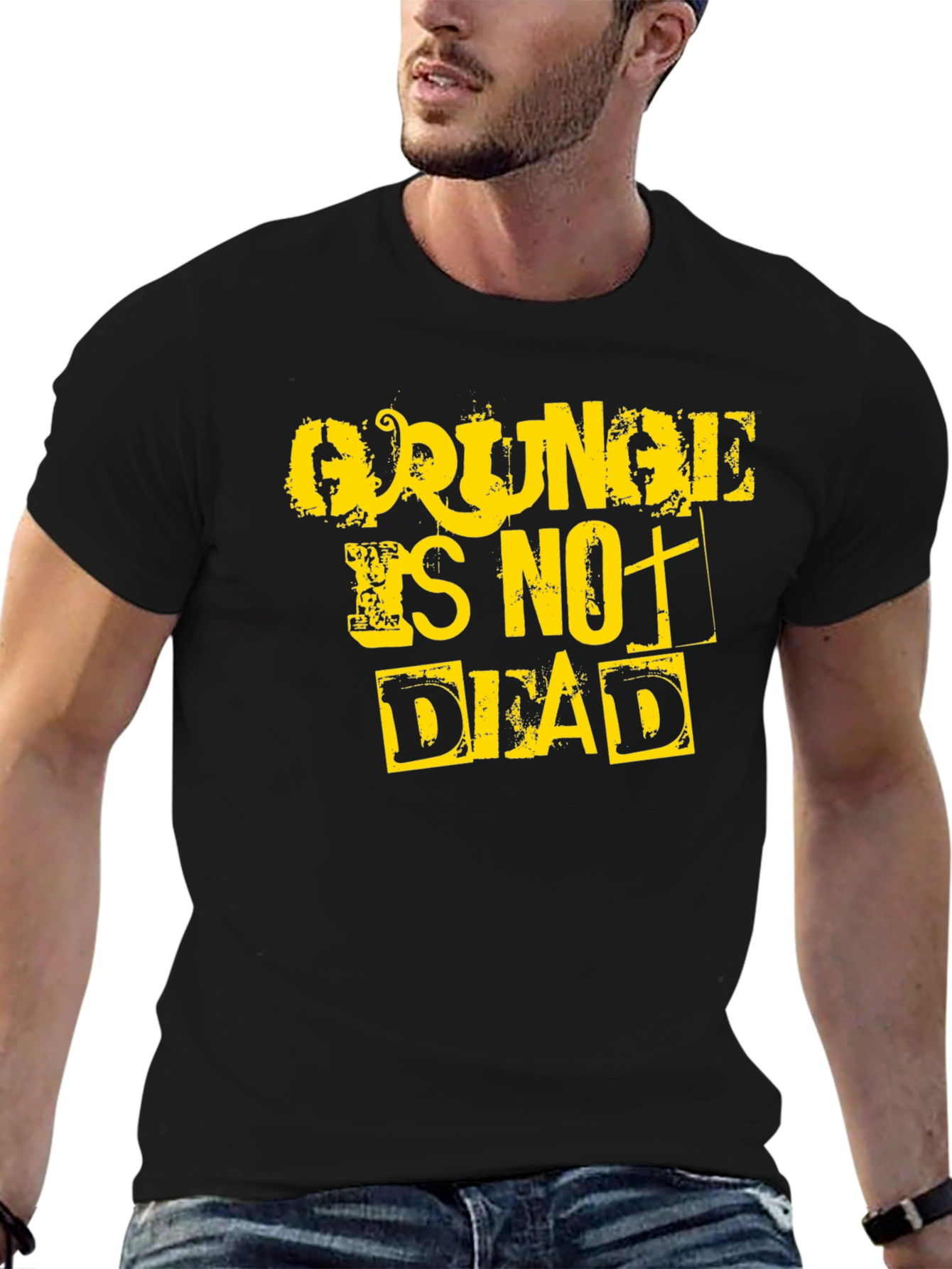 Black Grunge Is Not Dead Graphic Tee - Black Cotton T-Shirt view 6
