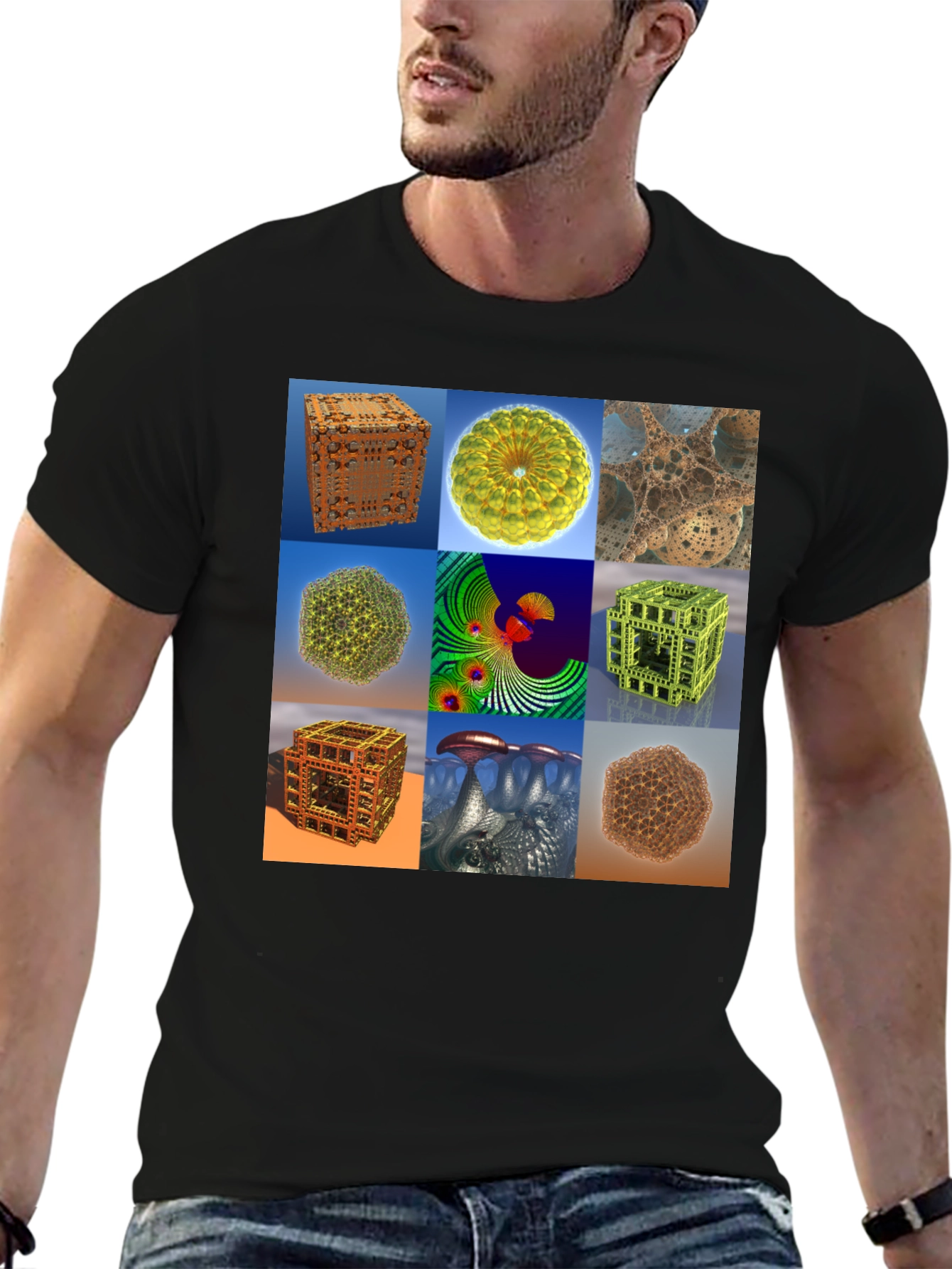 Black Fractal Art Print Tee - Unique Design T-Shirt view 6