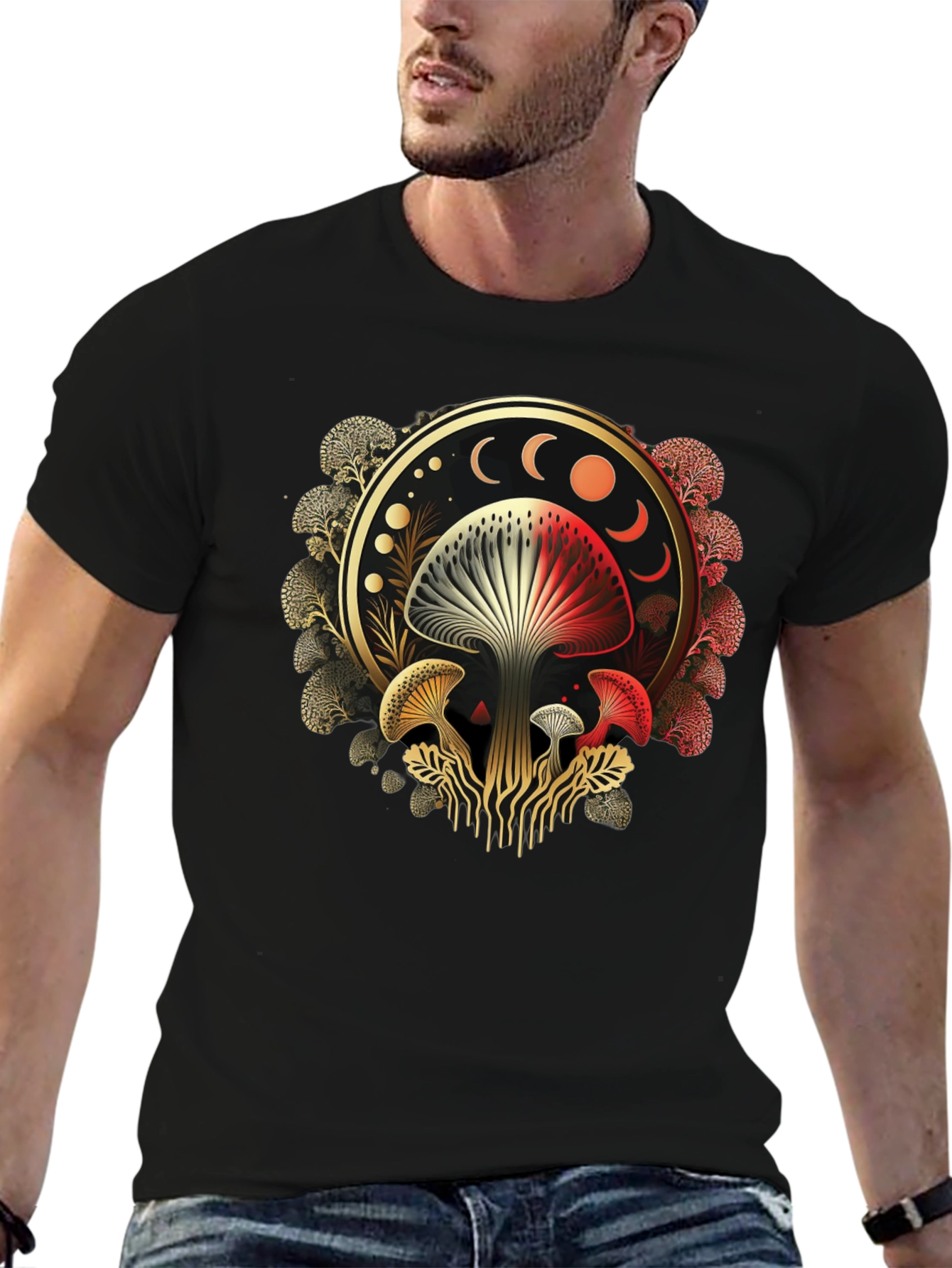 Black Mystic Mushroom Moon Phase Graphic Tee view 6