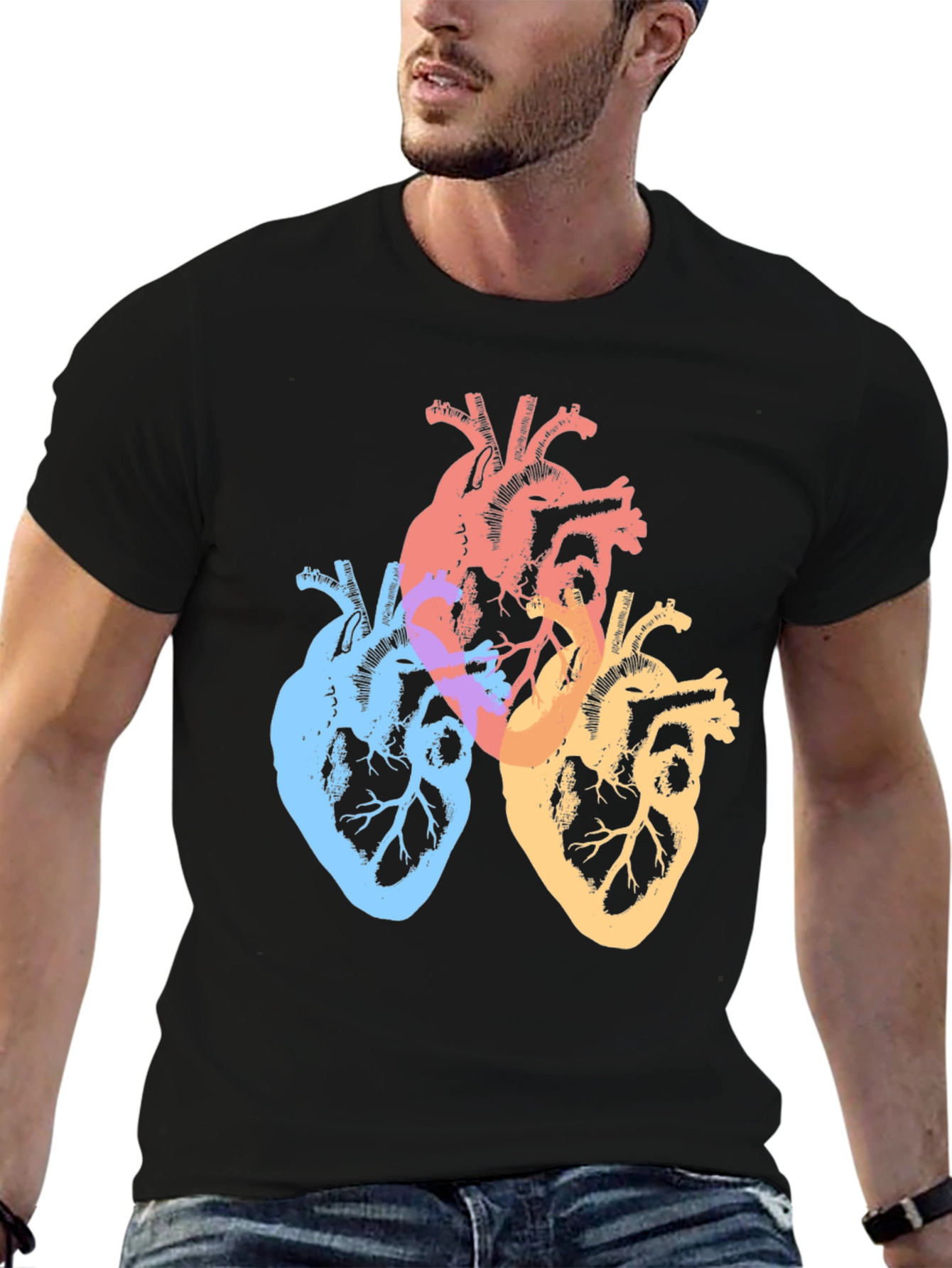 Black Colorful Anatomical Hearts Graphic Tee - Black view 6