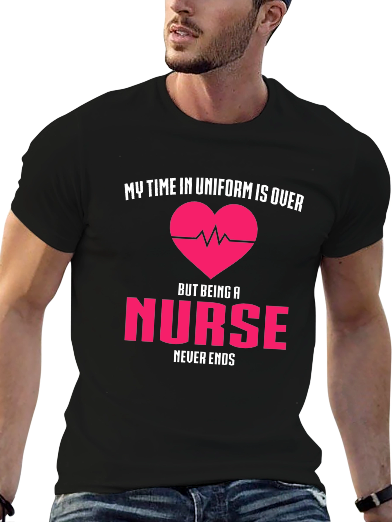 Black Retired Nurse T-Shirt - My Time in Uniform is Over view 6