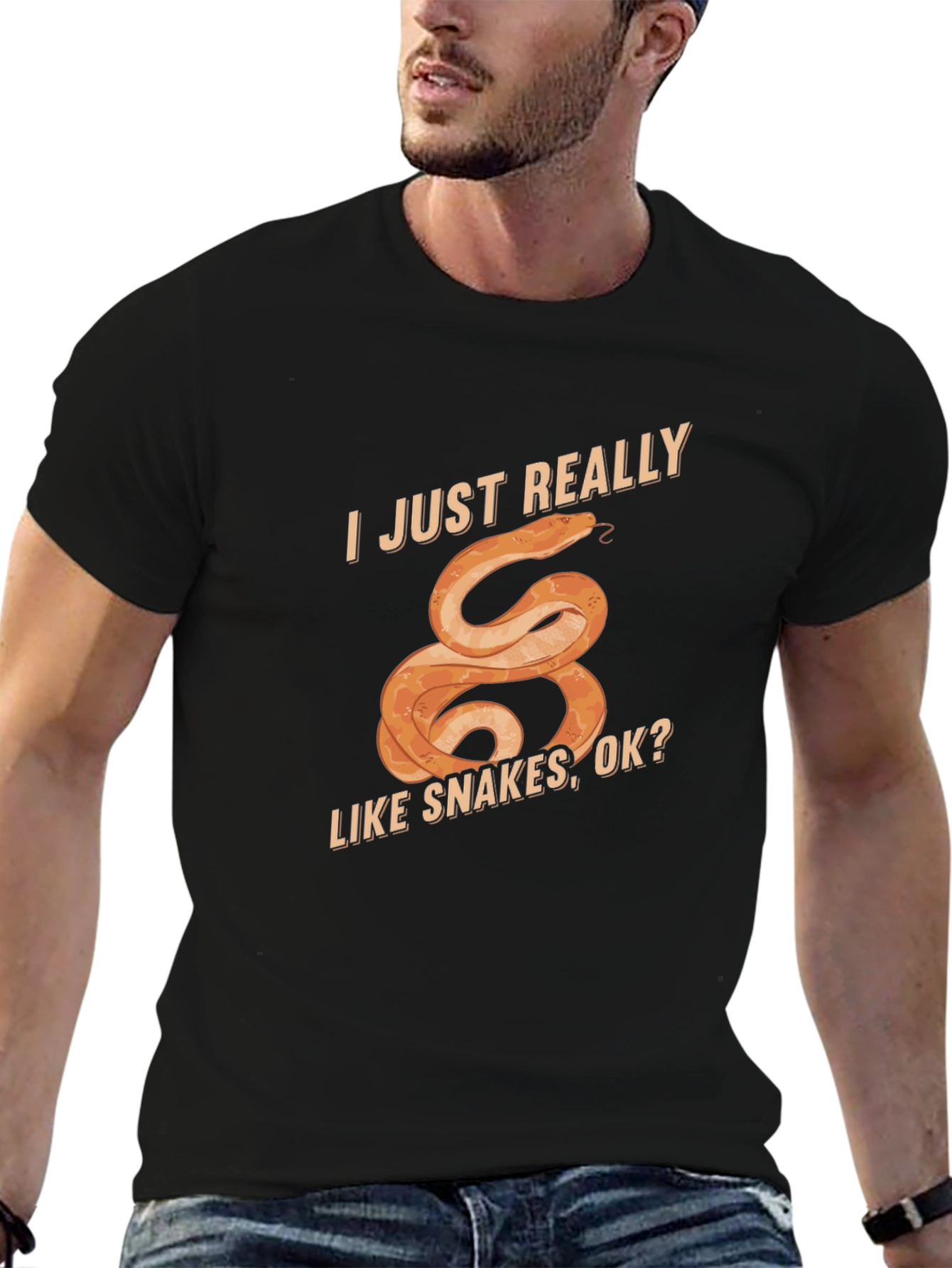Black I Just Really Like Snakes T-Shirt, Fun Graphic Tee view 6