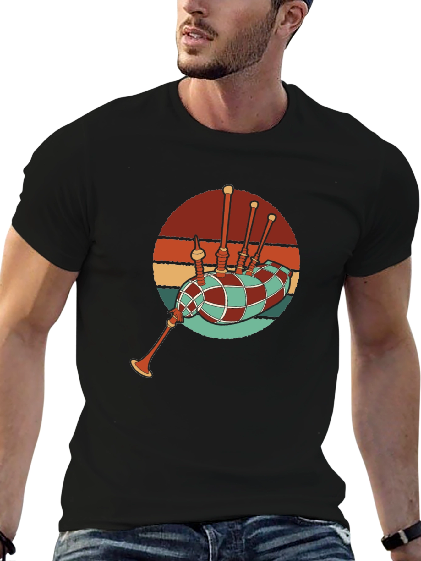 Black Retro Bagpipe Graphic T-Shirt - Black view 6