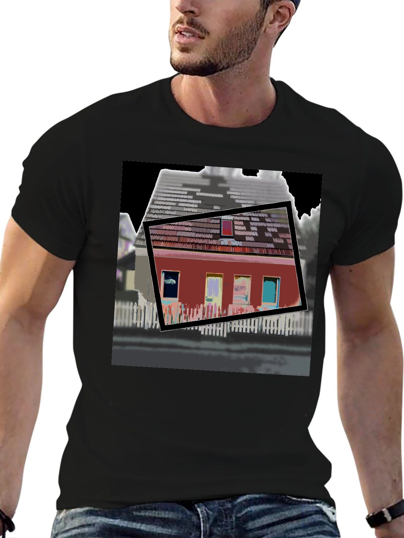 Black Modern House Graphic T-Shirt view 6