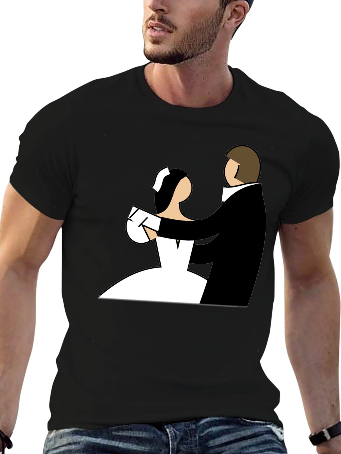 Black Wedding Dance Graphic Tee - Black Cotton T-Shirt view 6