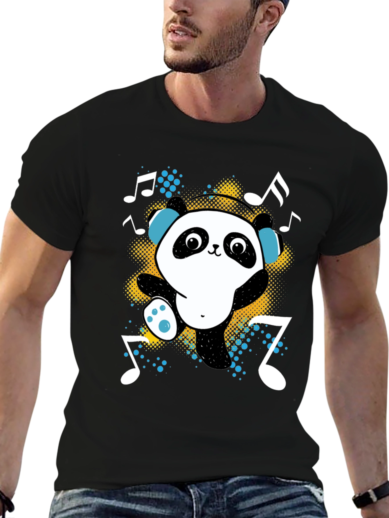 Black Dancing Panda Graphic Tee - Black Cotton T-Shirt view 6