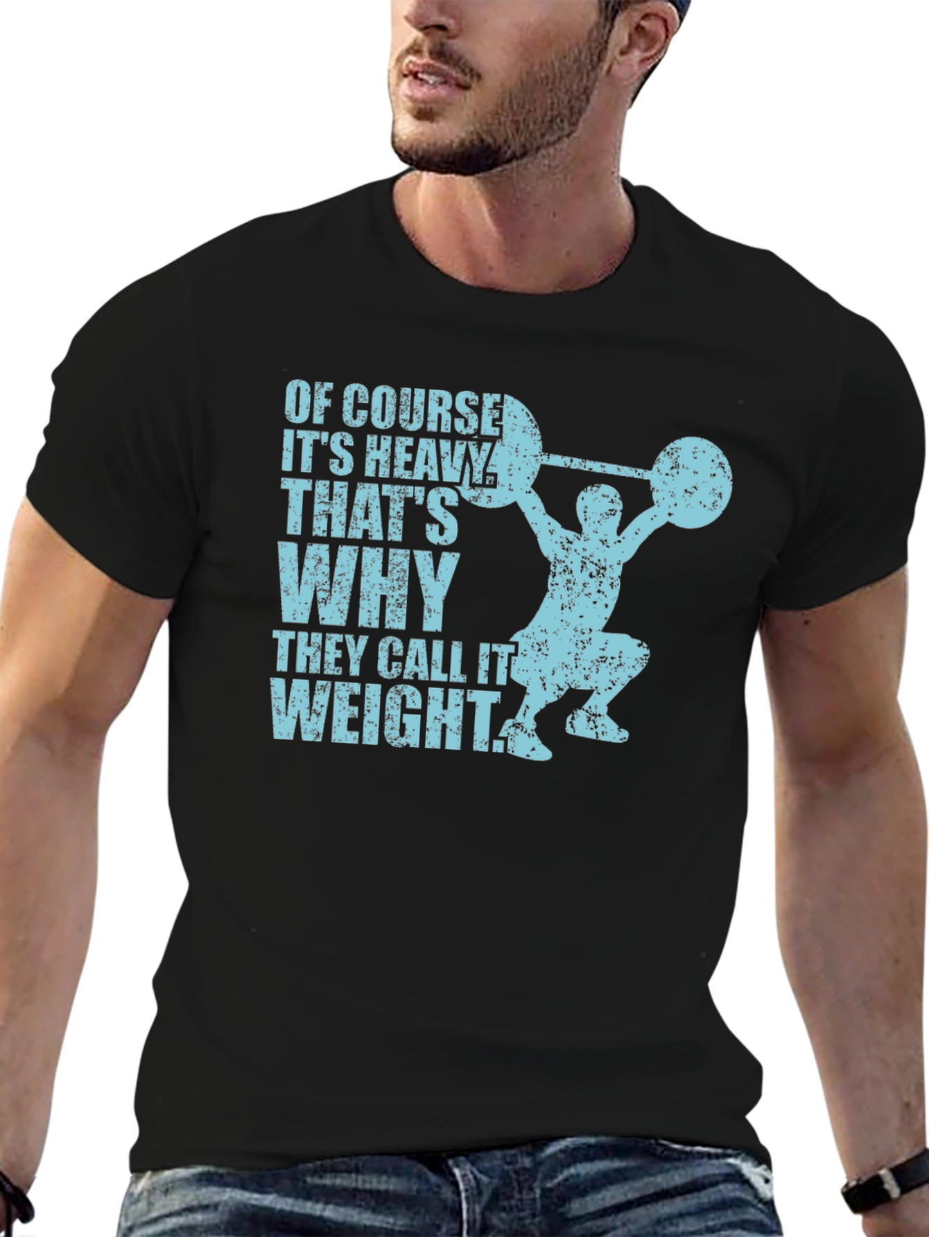 Black Funny Weightlifting T-Shirt: "Of Course It's Heavy" view 6