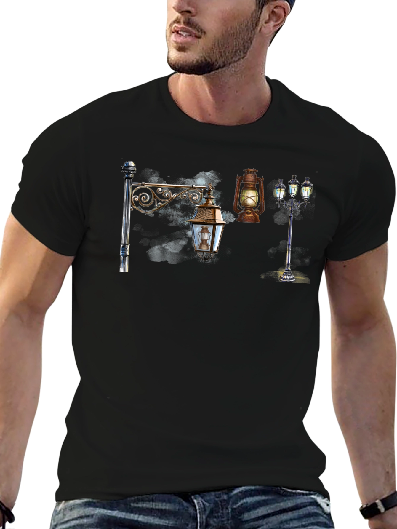 Black Vintage Lantern T-Shirt - Black view 6