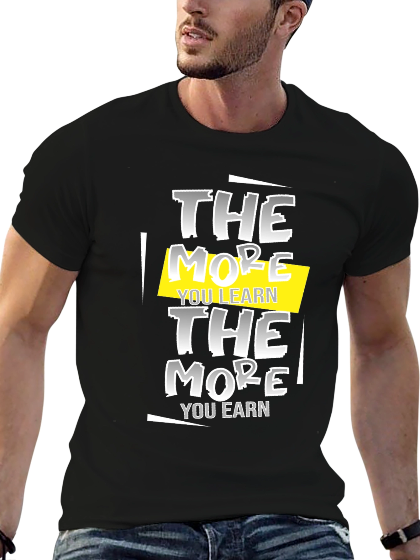 Black The More You Learn Graphic Tee - Motivational Shirt view 6