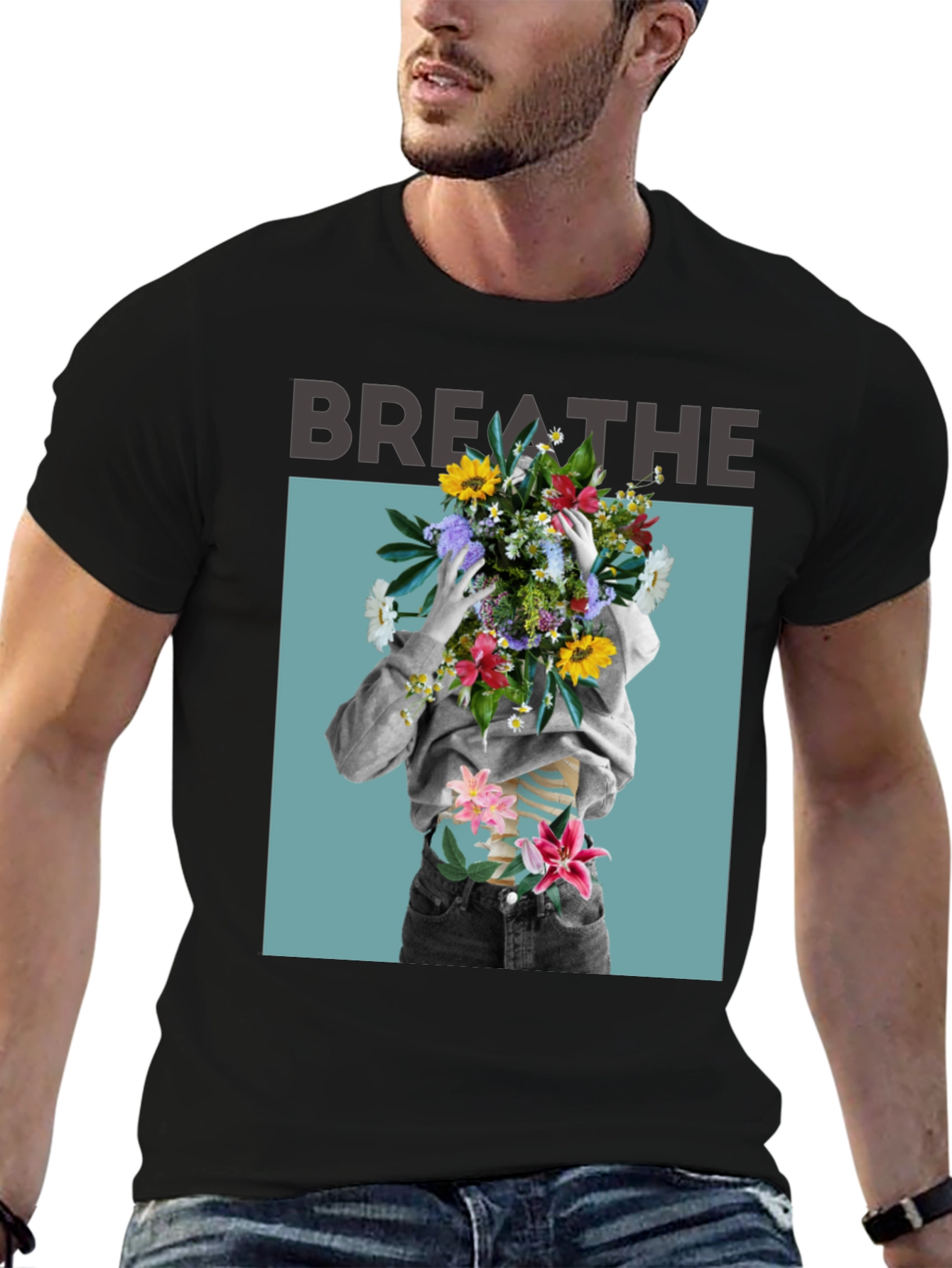 Black Breathe Floral Graphic Black T-Shirt view 6