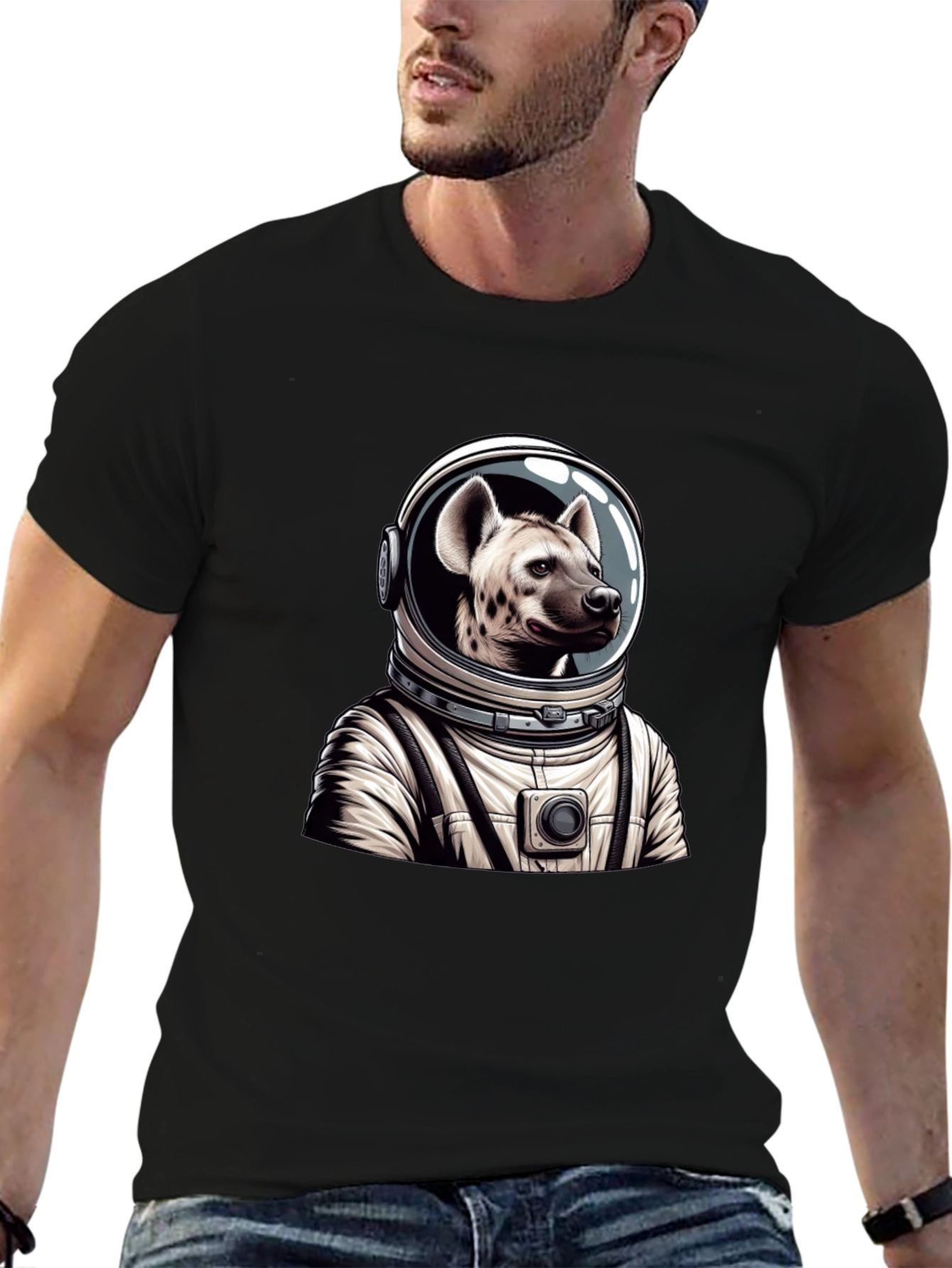 Black Hyena Astronaut Black T-Shirt view 6