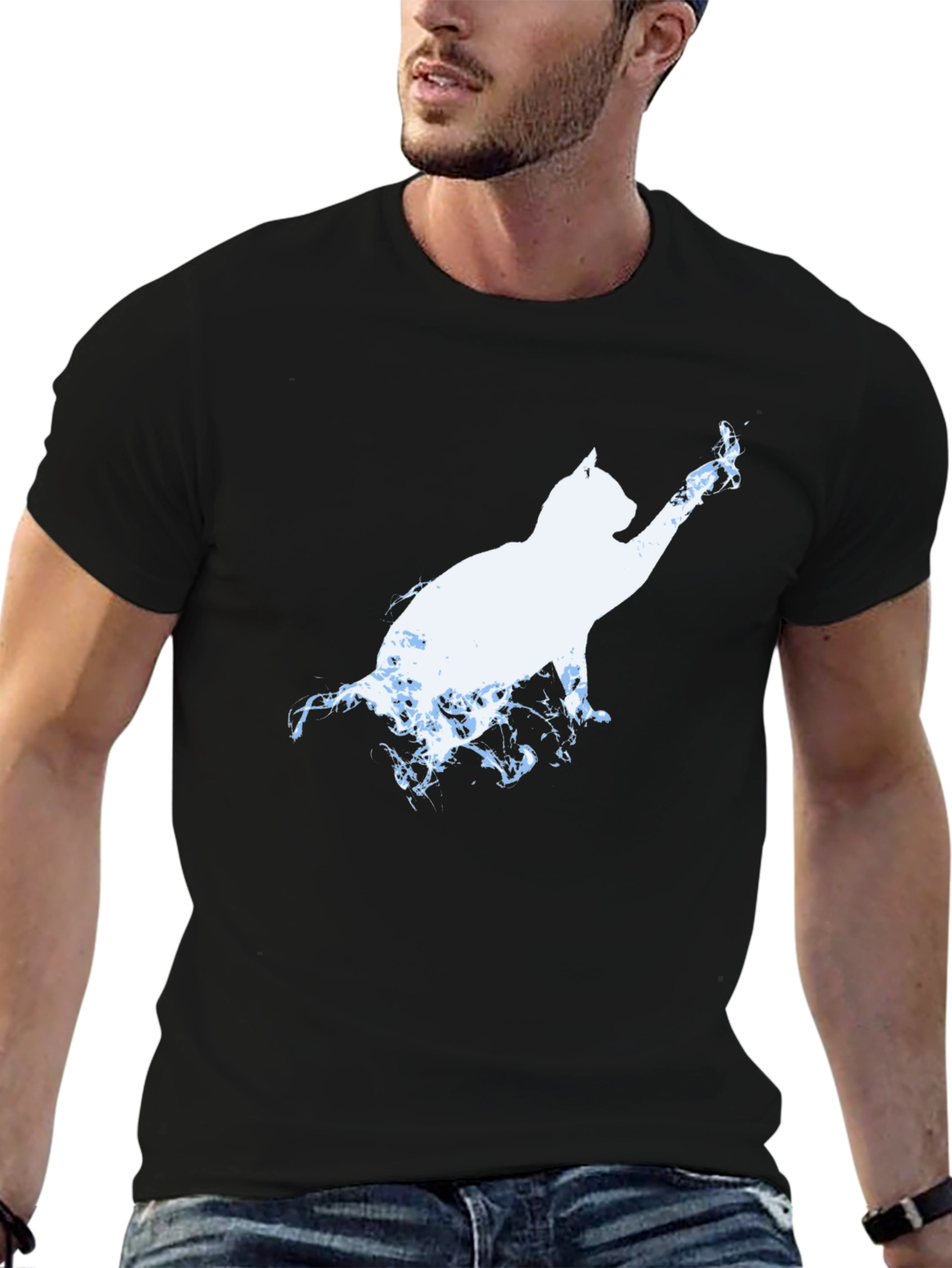 Black Cat Silhouette T-Shirt - Black Graphic Tee view 6