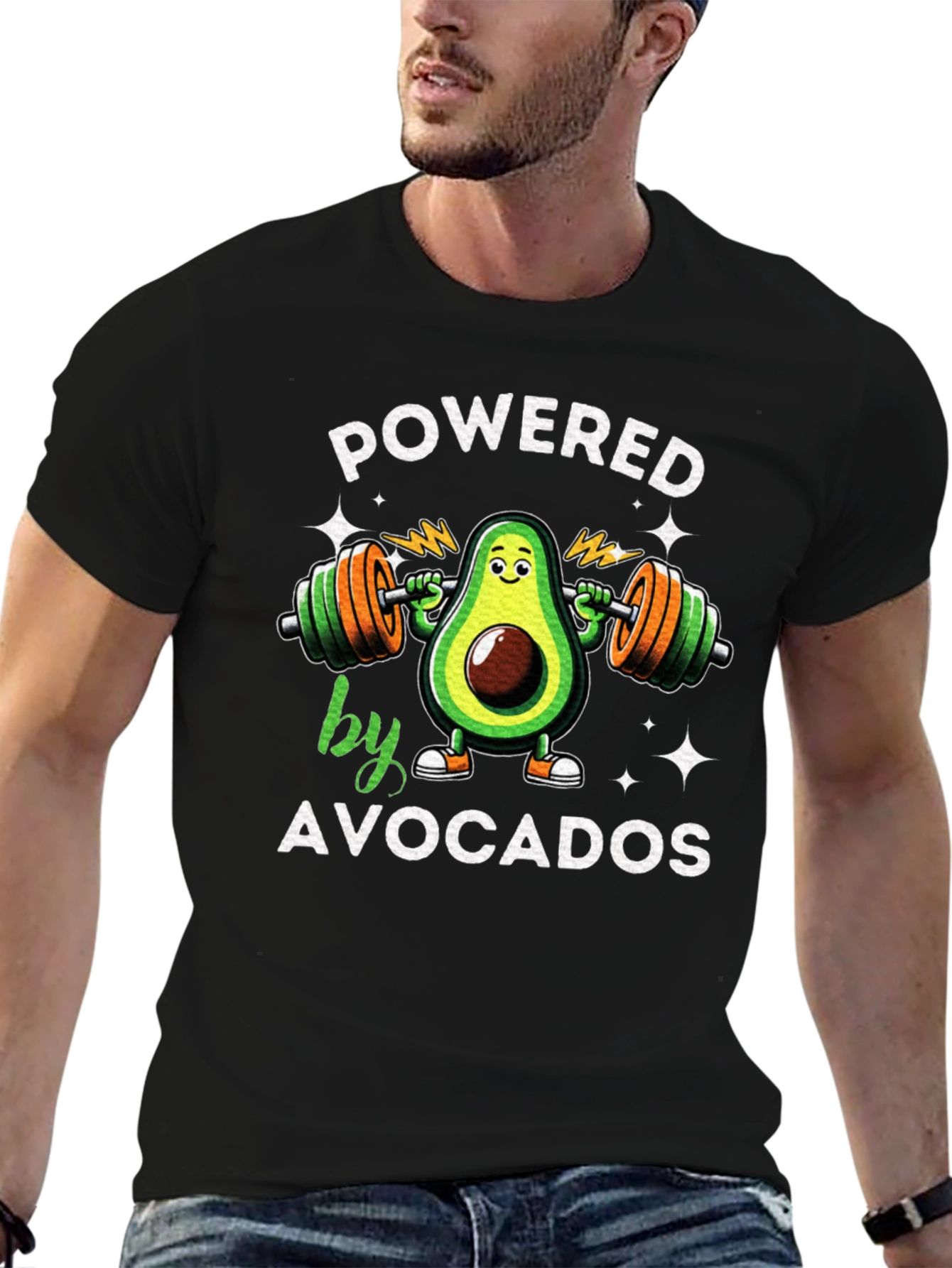 Black Powered by Avocados T-Shirt view 6