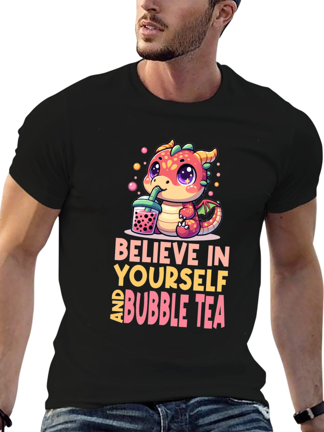 Black Believe In Yourself & Bubble Tea T-Shirt view 6