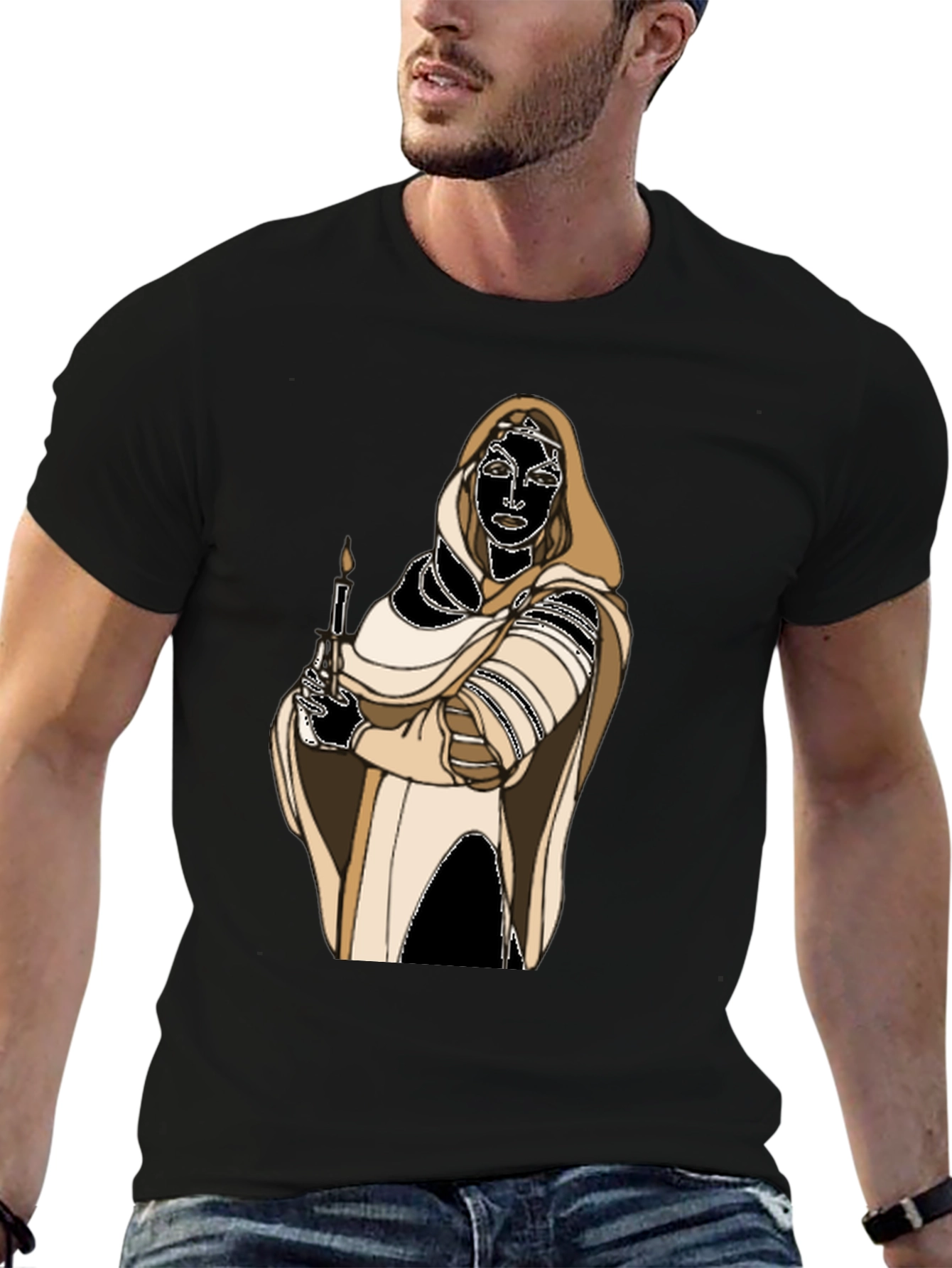 Black Hooded Figure Candle Graphic Tee view 6