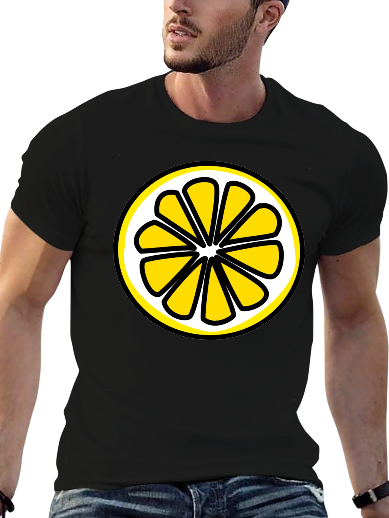 Black Lemon Slice Graphic T-Shirt - Black Cotton Tee view 6