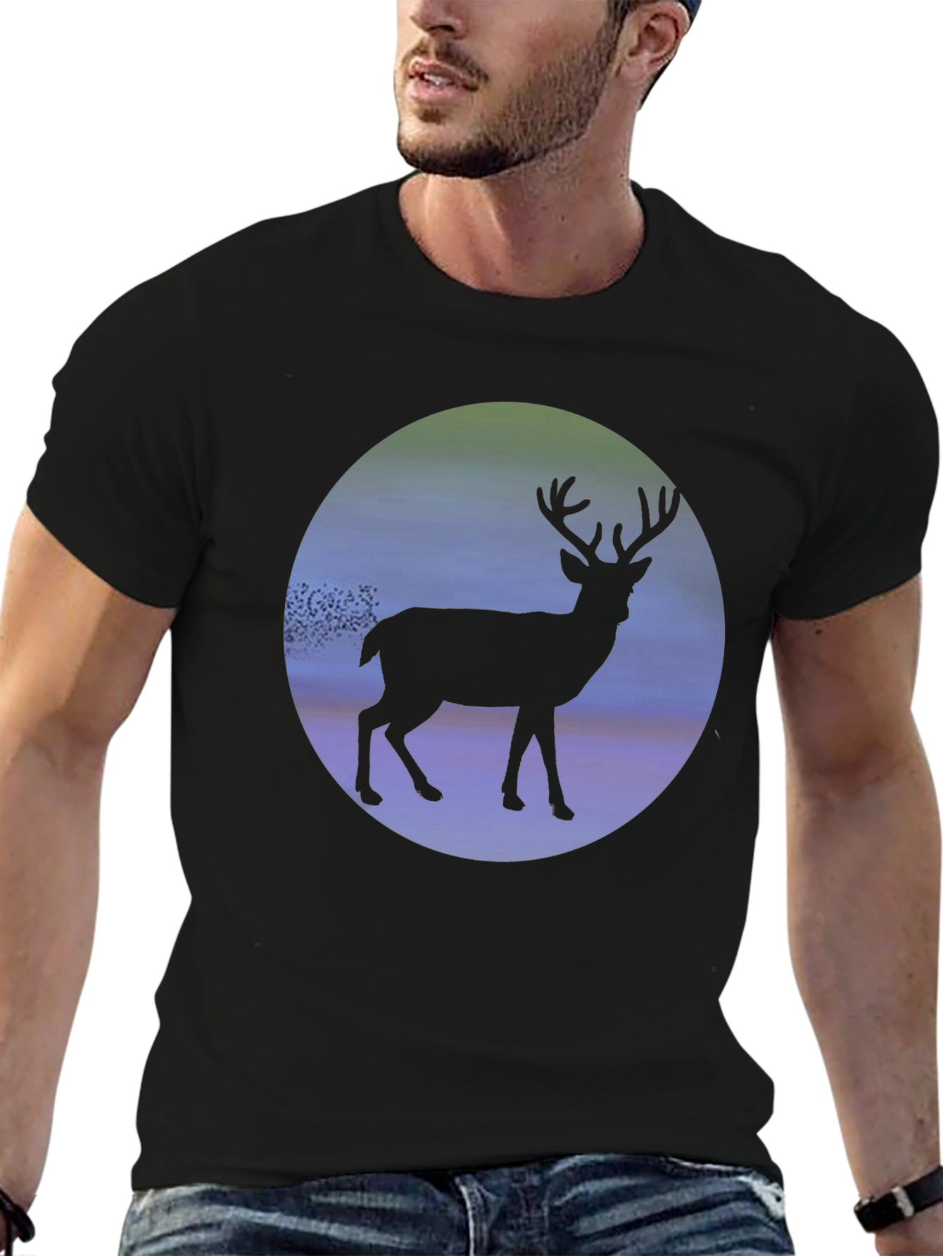Black Deer Silhouette Graphic Tee - Men's Black T-Shirt view 6