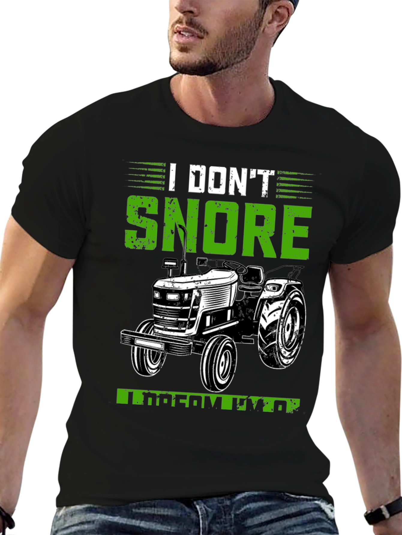 Black I Don't Snore I Dream Tractor Black Graphic Tee view 6