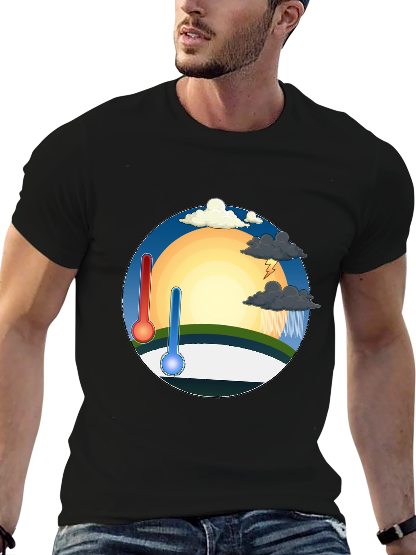 Black Climate Change T-Shirt - Hot & Cold Weather Tee view 6