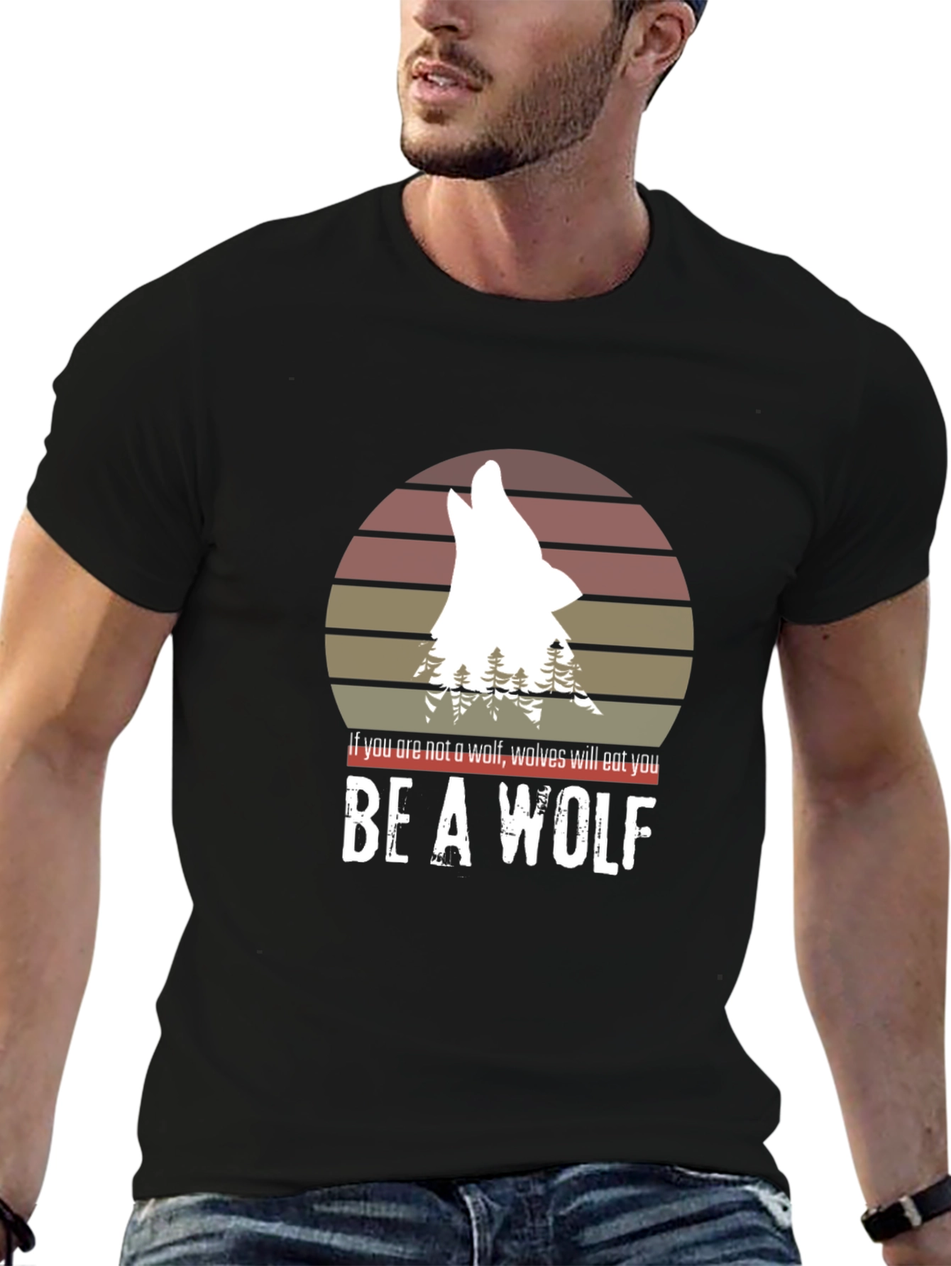 Black Be a Wolf T-Shirt - Motivational Graphic Tee view 6