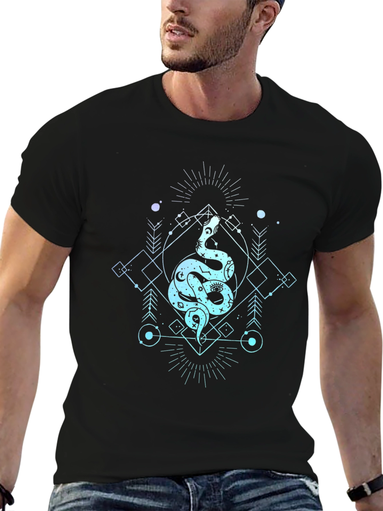 Black Mystic Snake Graphic Tee - Black Cotton T-Shirt view 6