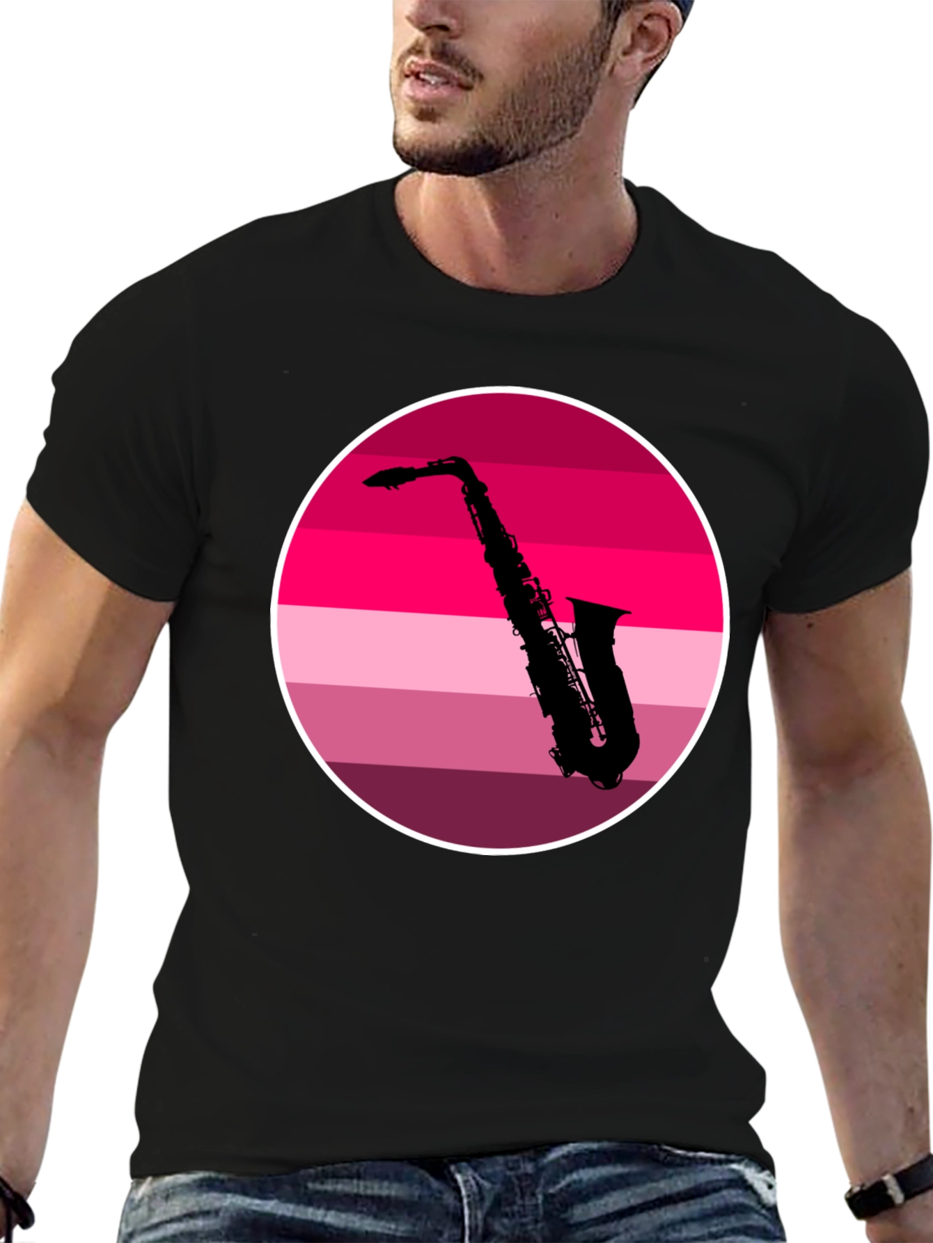Black Saxophone Silhouette Tee - Retro Music Vibes view 6