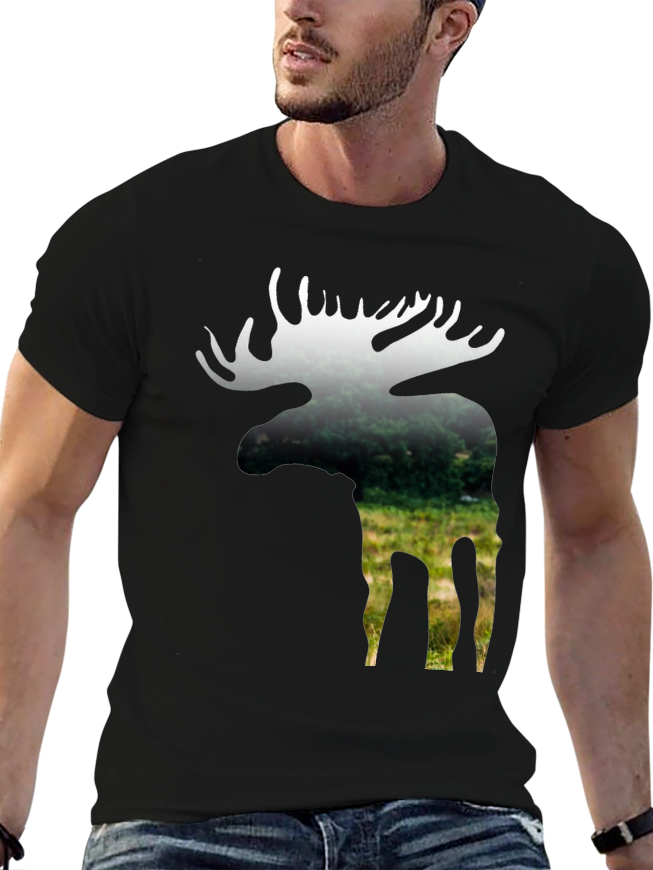 Black Nature Moose Graphic Tee - Black Cotton Blend view 6