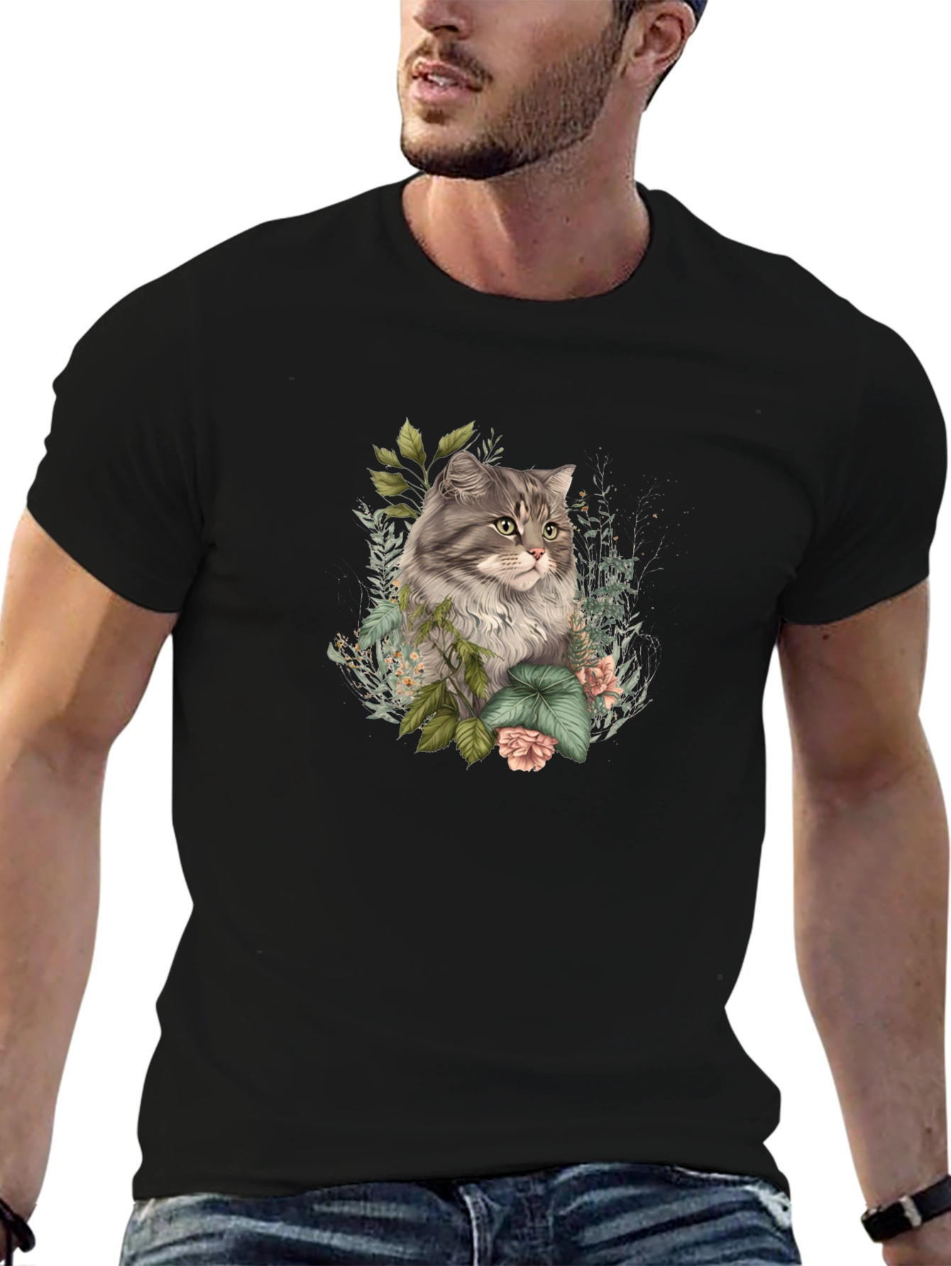Black Floral Cat Graphic Tee - Stylish Comfort view 6