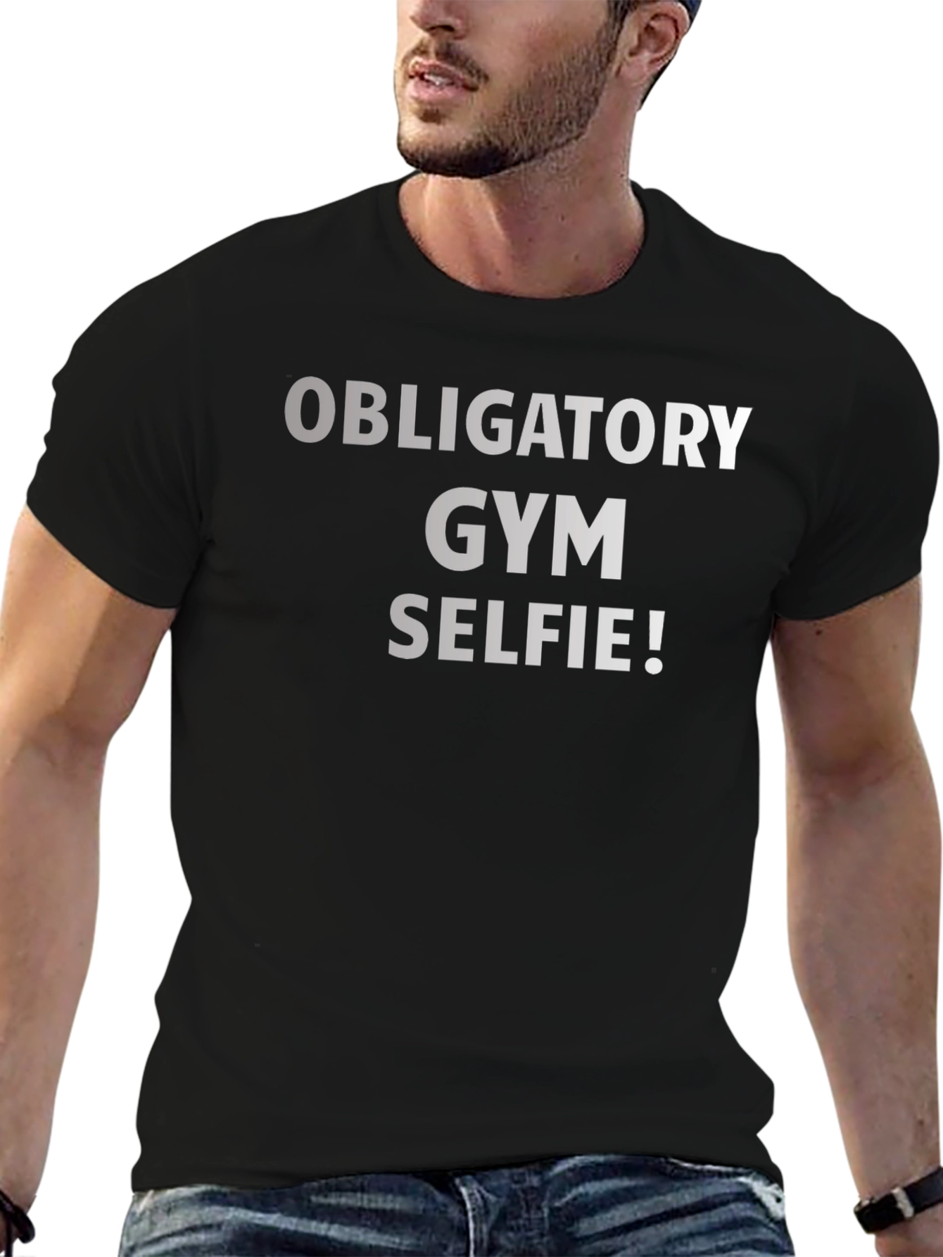 Black Obligatory Gym Selfie T-Shirt - Funny Workout Apparel view 6